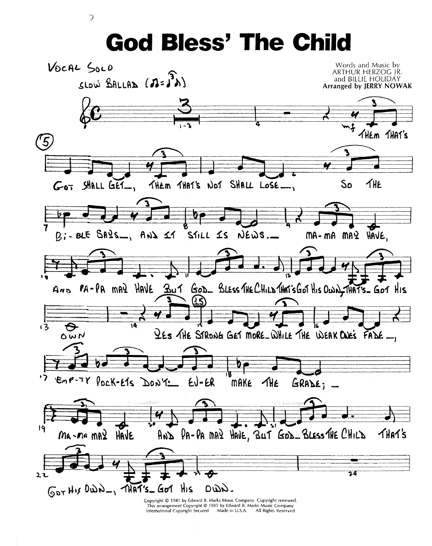God Bless The Child (J.Nowak) Voc — big_band_vocal sheet music arranged by JERRY NOWAK | Jazz Standard