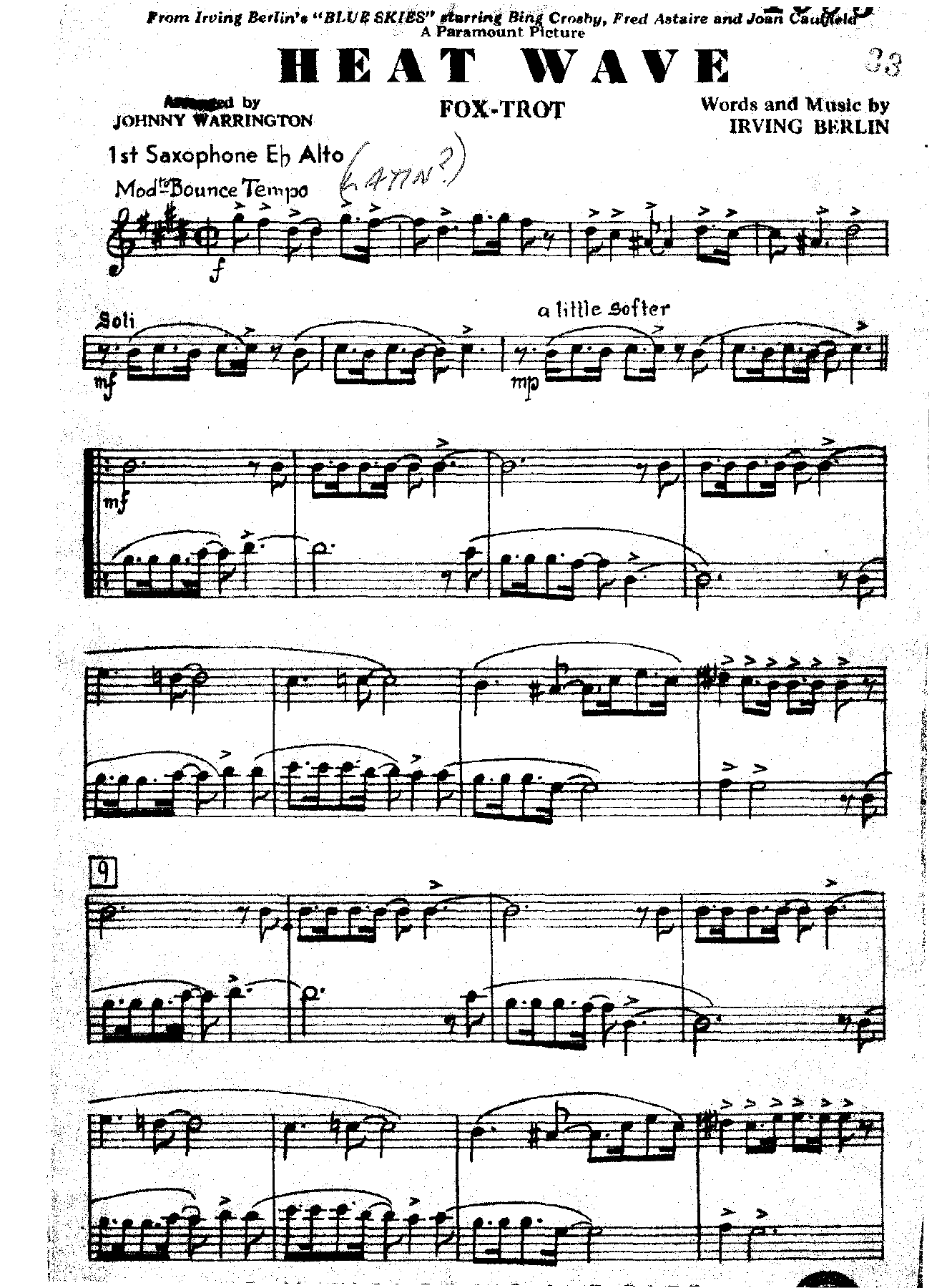 Heat Wave (J.Warrington) M.Monroe — big_band_vocal sheet music arranged by JOHNNY WARRINGTON | Jazz Standard