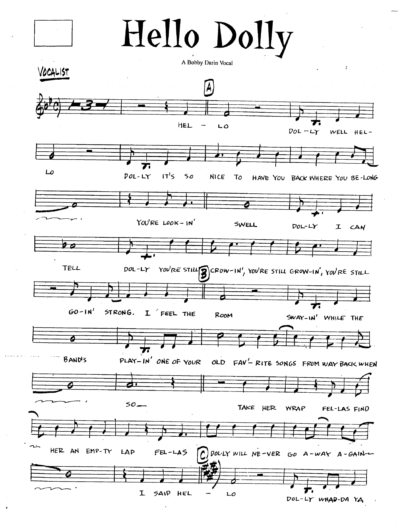 Hello Dolly (B.Darin) vocal — big_band_vocal sheet music arranged by Bobby Darin | Jazz Standard