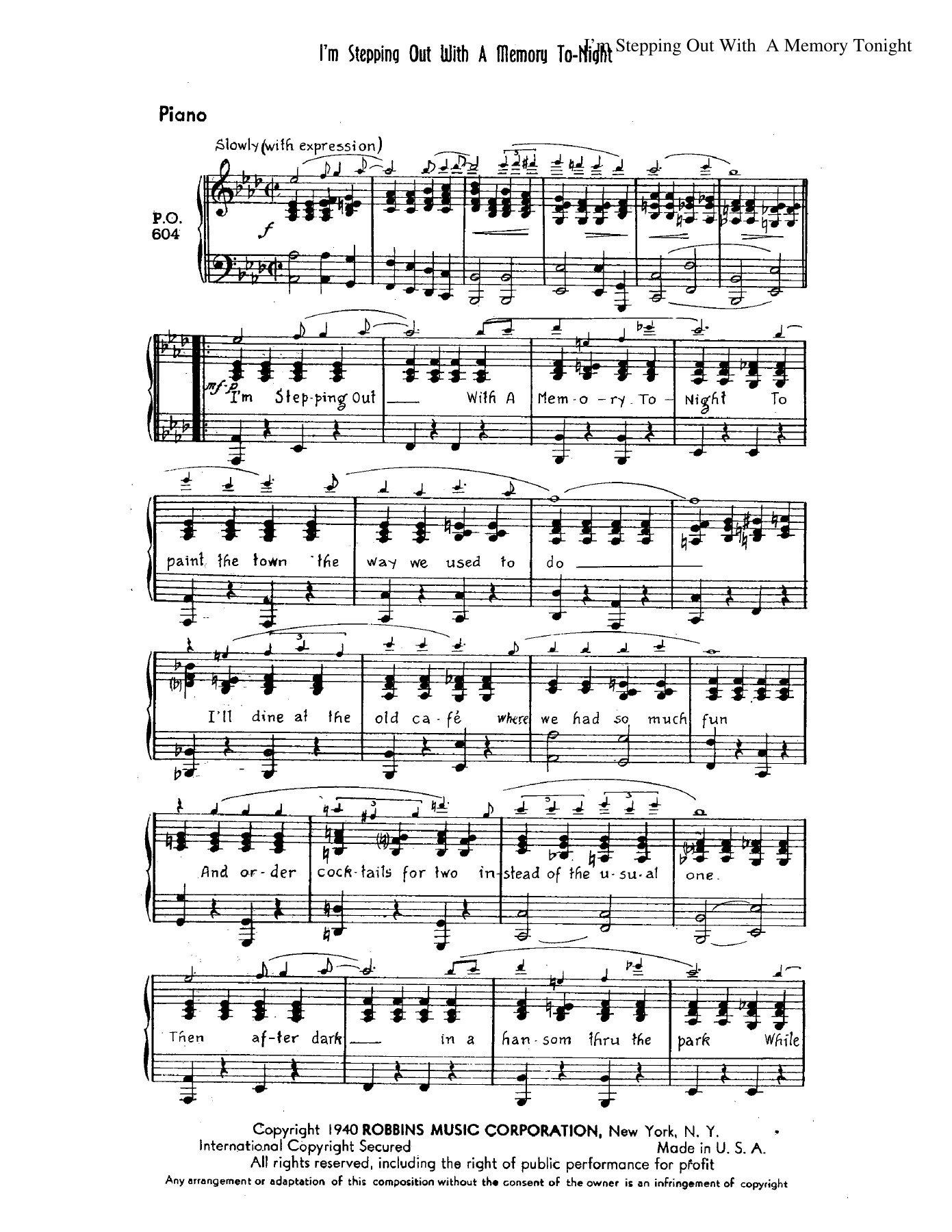 I'm Stepping Out With A Memory Tonight (F.Skinner) Foxtrot Voc. — sheet music preview