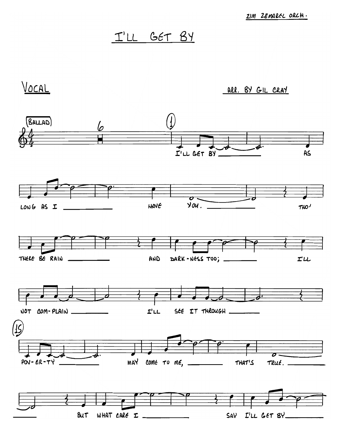 I'll Get By — big_band_vocal sheet music arranged by Gil Cray - Zim Zemarel - Vocal C - 5434 | Jazz Standard