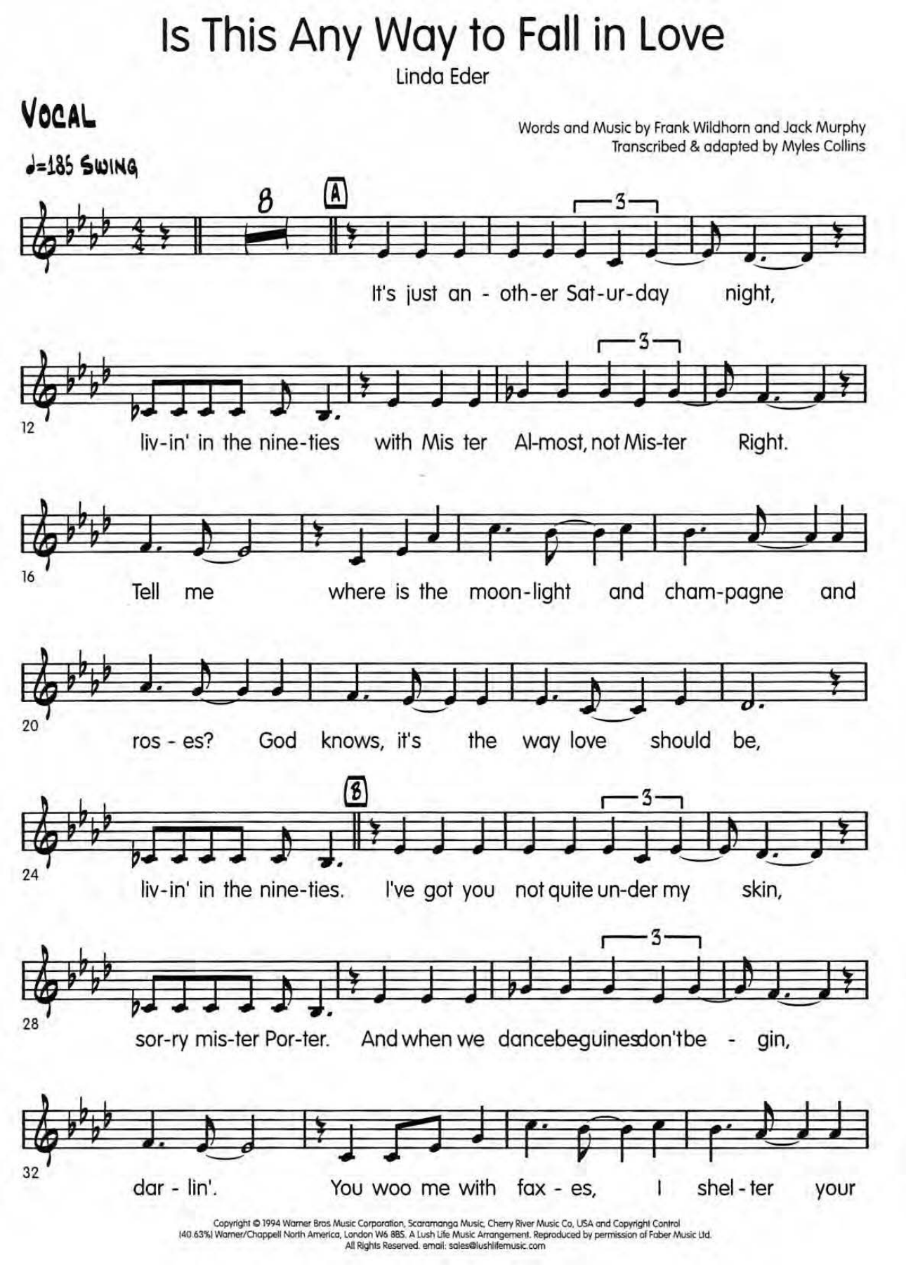 Is This Any Way To Fall In Love (M.Collins) Linda Eder — Big Band Vocal sheet music by Myles Collins | Jazz Standard