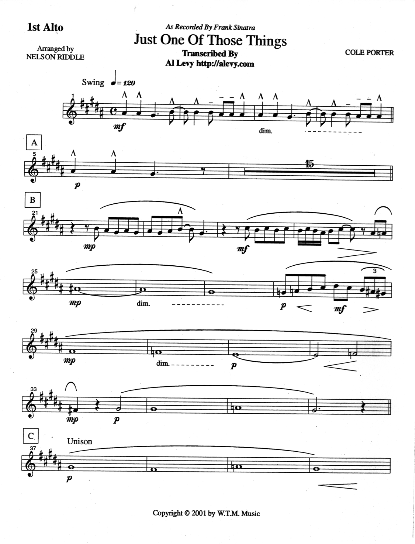 Just One Of Those Things (N.Riddle) F.Sinatra — Big Band Vokal sheet music by NELSON RIDDLE, Al Levy | Jazz Standard