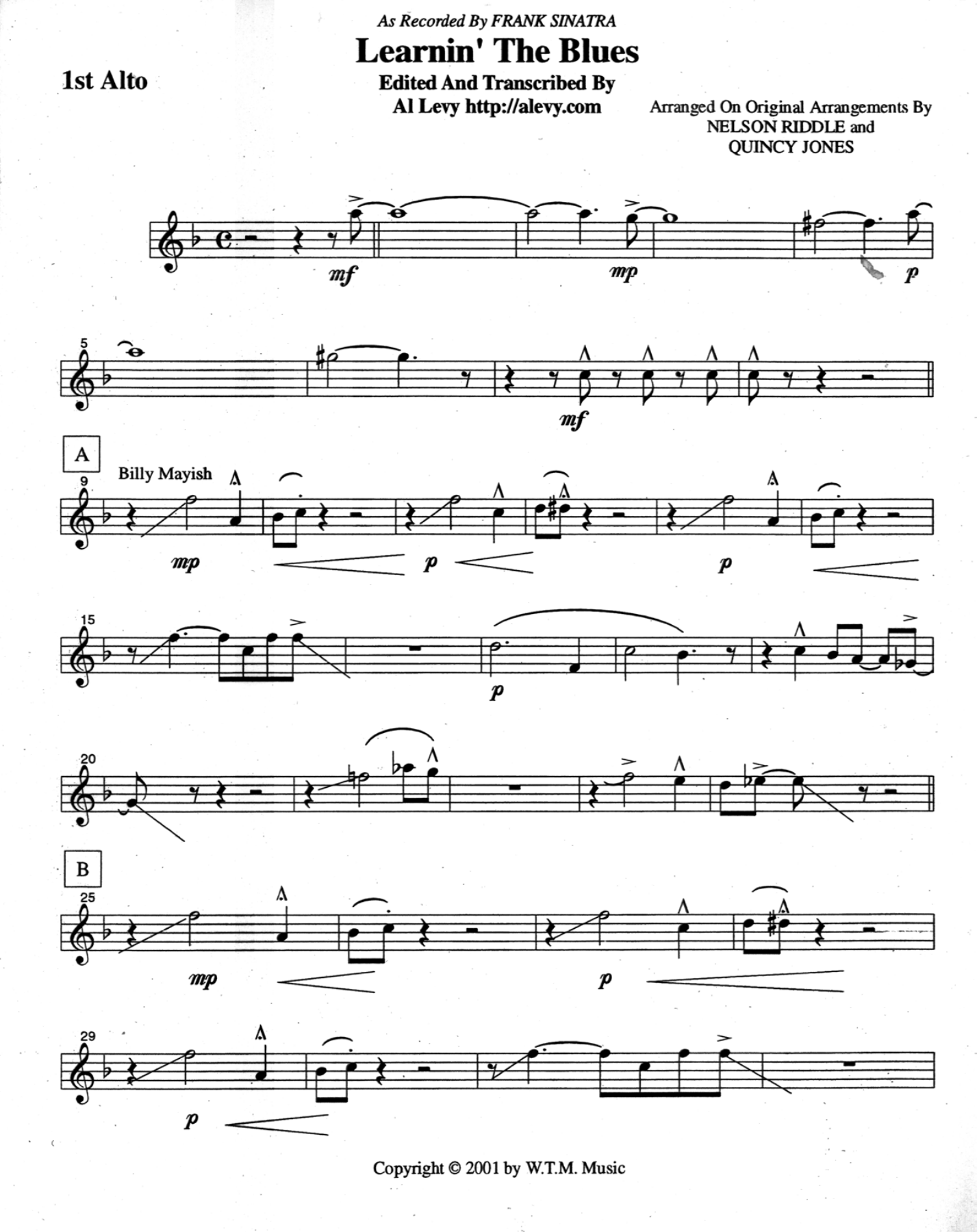 Learnin The Blues (Q.Jones) F.Sinatra — sheet music preview