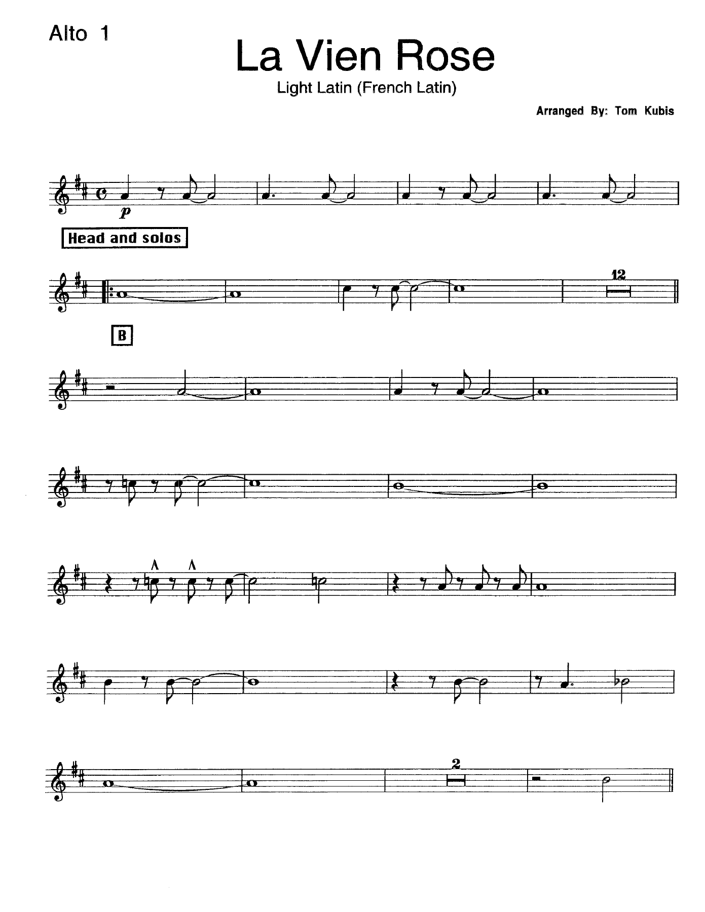 La Vie En Rose (T.Kubis) vocal — sheet music cover (first page)