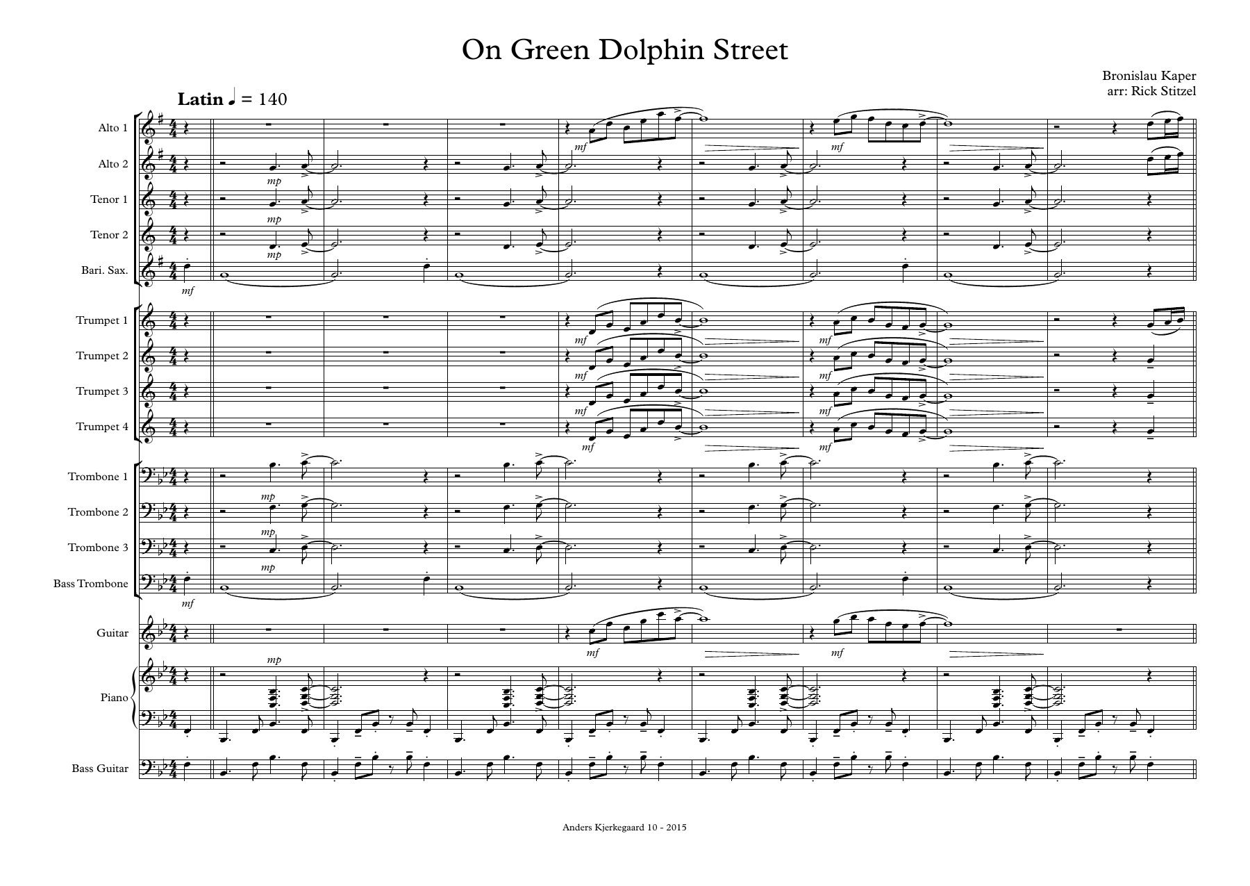 On Green Dolphin Street — Big Band sheet music arranged by R.Stitzel | Jazz Standard