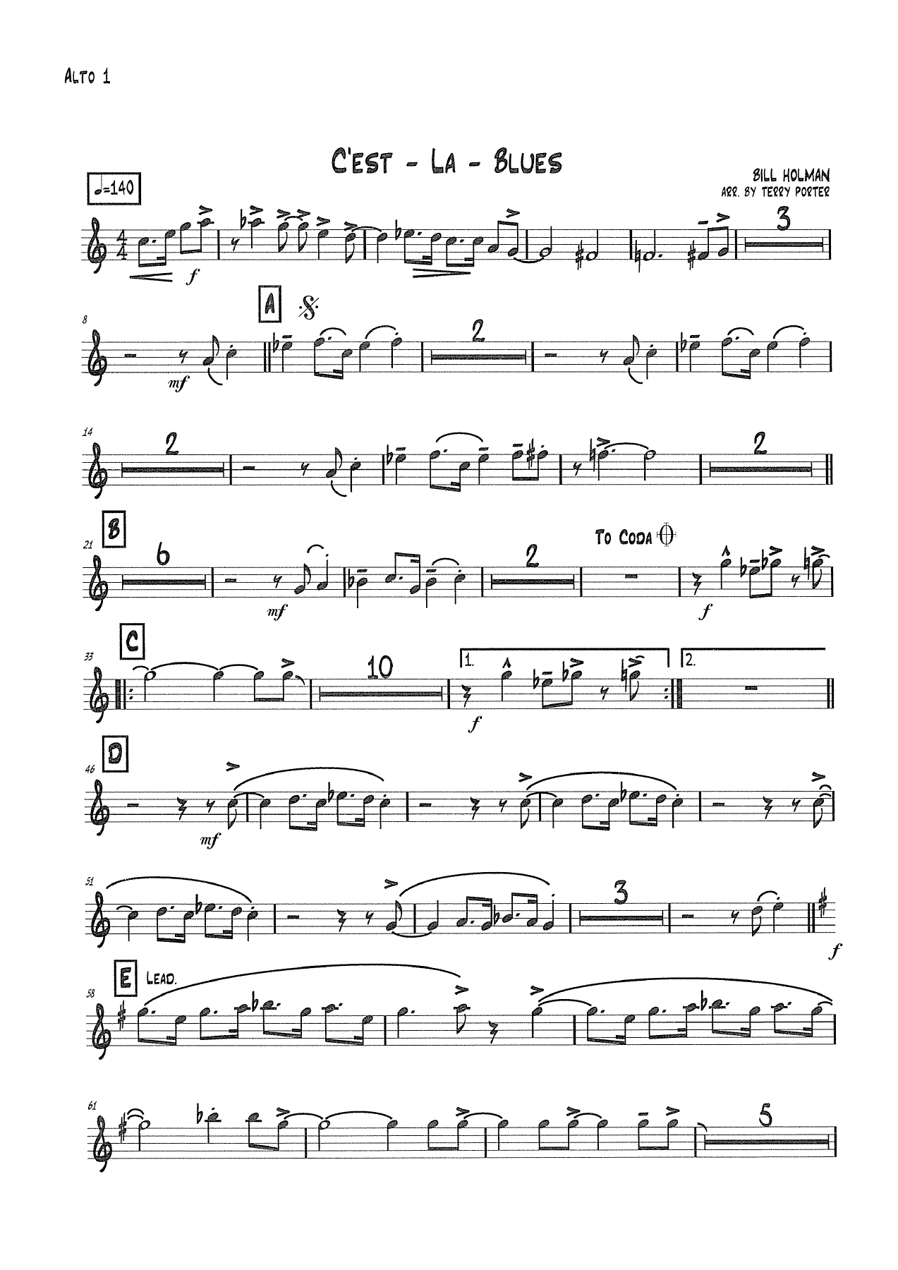 C' Est La Blues (B.Holman) MP3 — Big Band sheet music arranged by Bill Holman | Jazz Standard