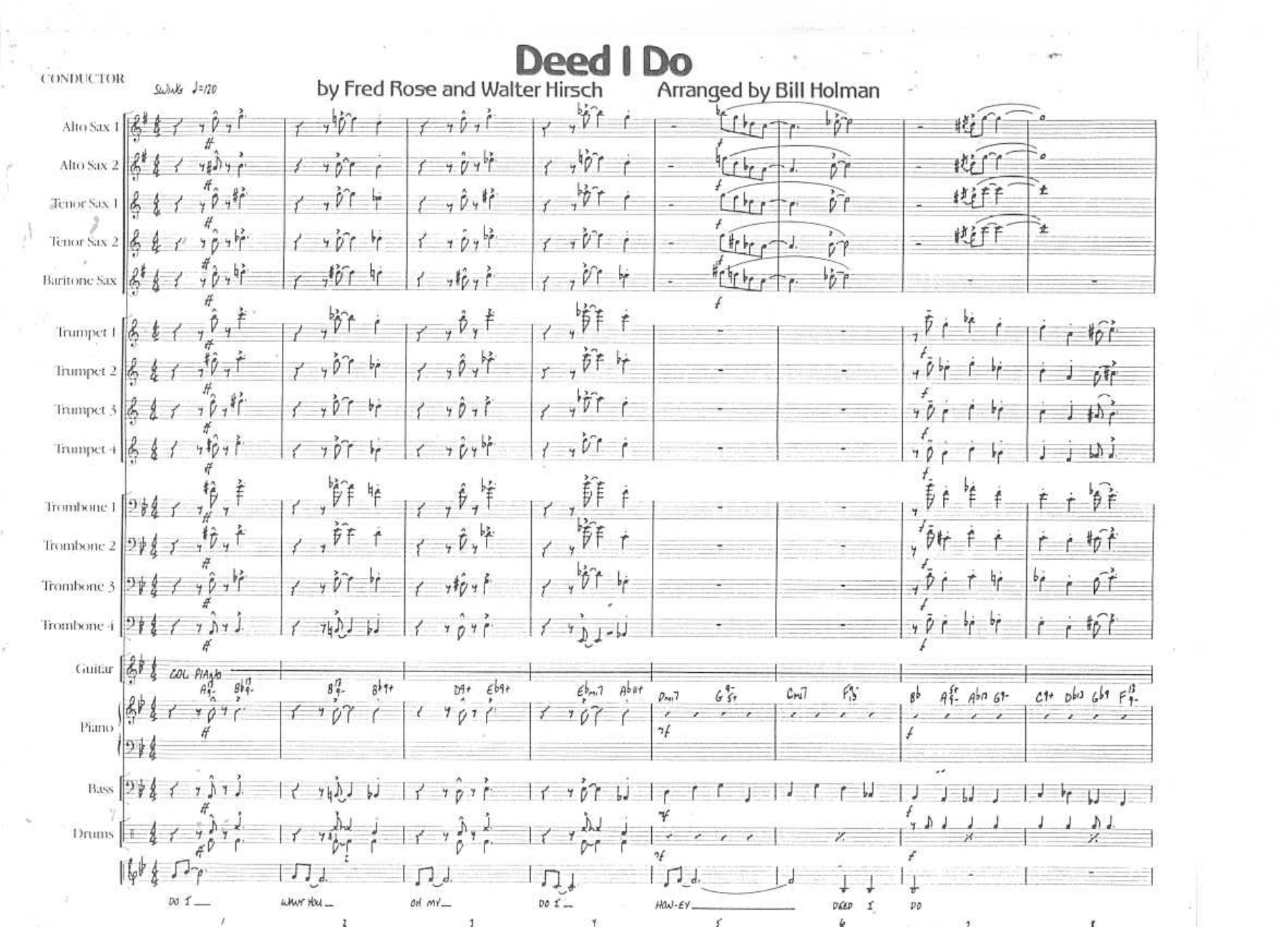 Deed I Do (B.Holman) D.Schuur — Big Band sheet music arranged by Bill Holman | Jazz Standard