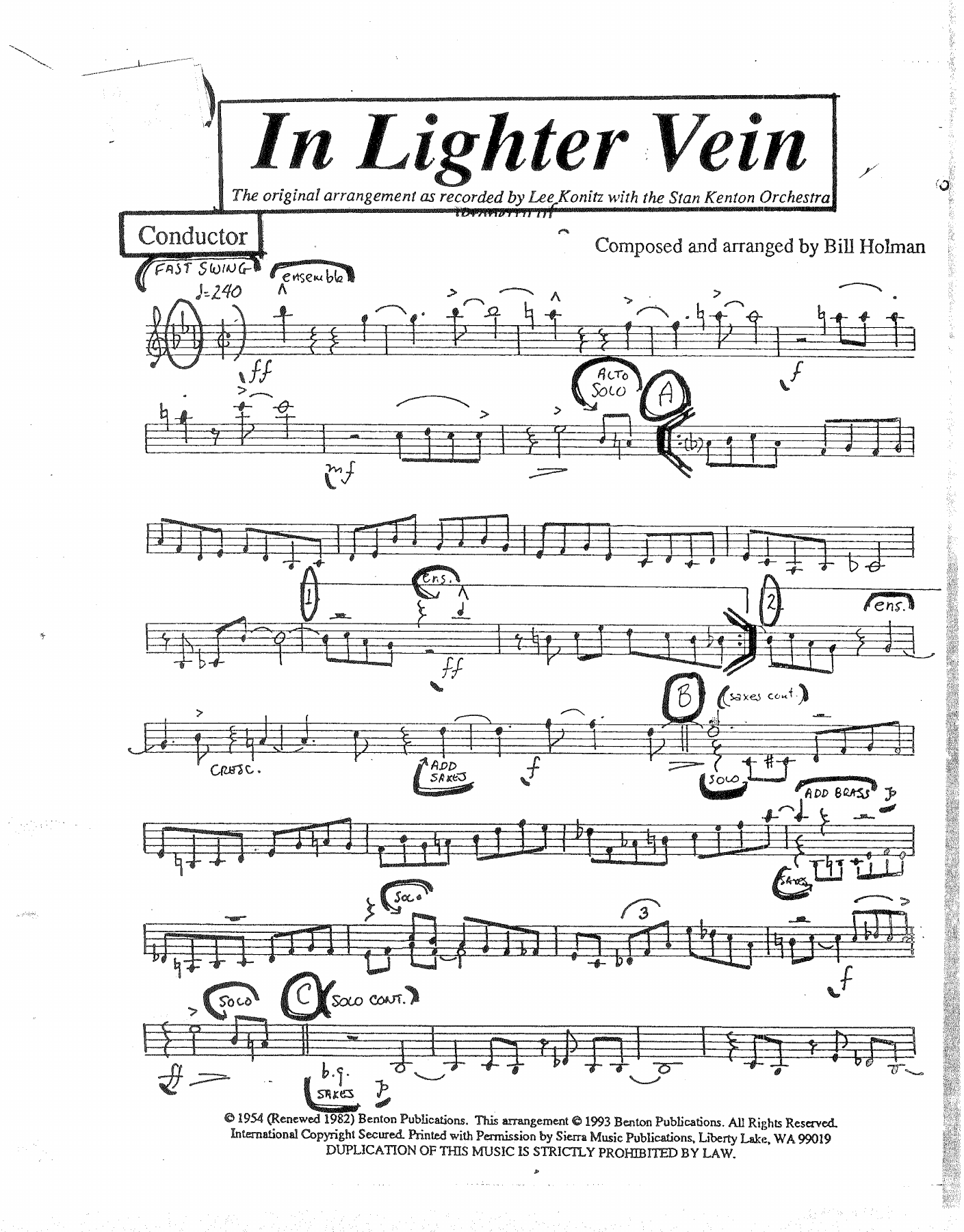 In A Lighter Vein (B.Holman) MP3 — Big Band sheet music arranged by Bill Holman | Jazz Standard