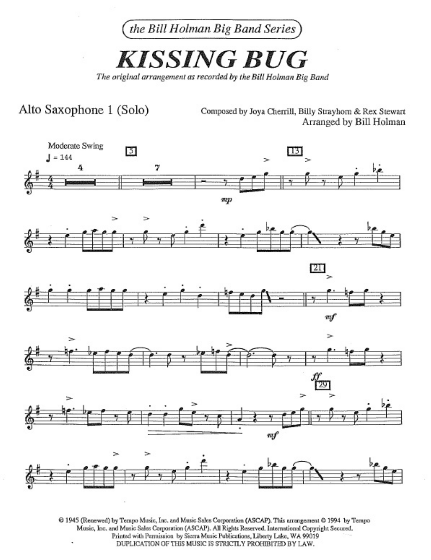 Kissing Bug (B.Holman) MP3 — Big Band sheet music arranged by Bill Holman | Jazz Standard