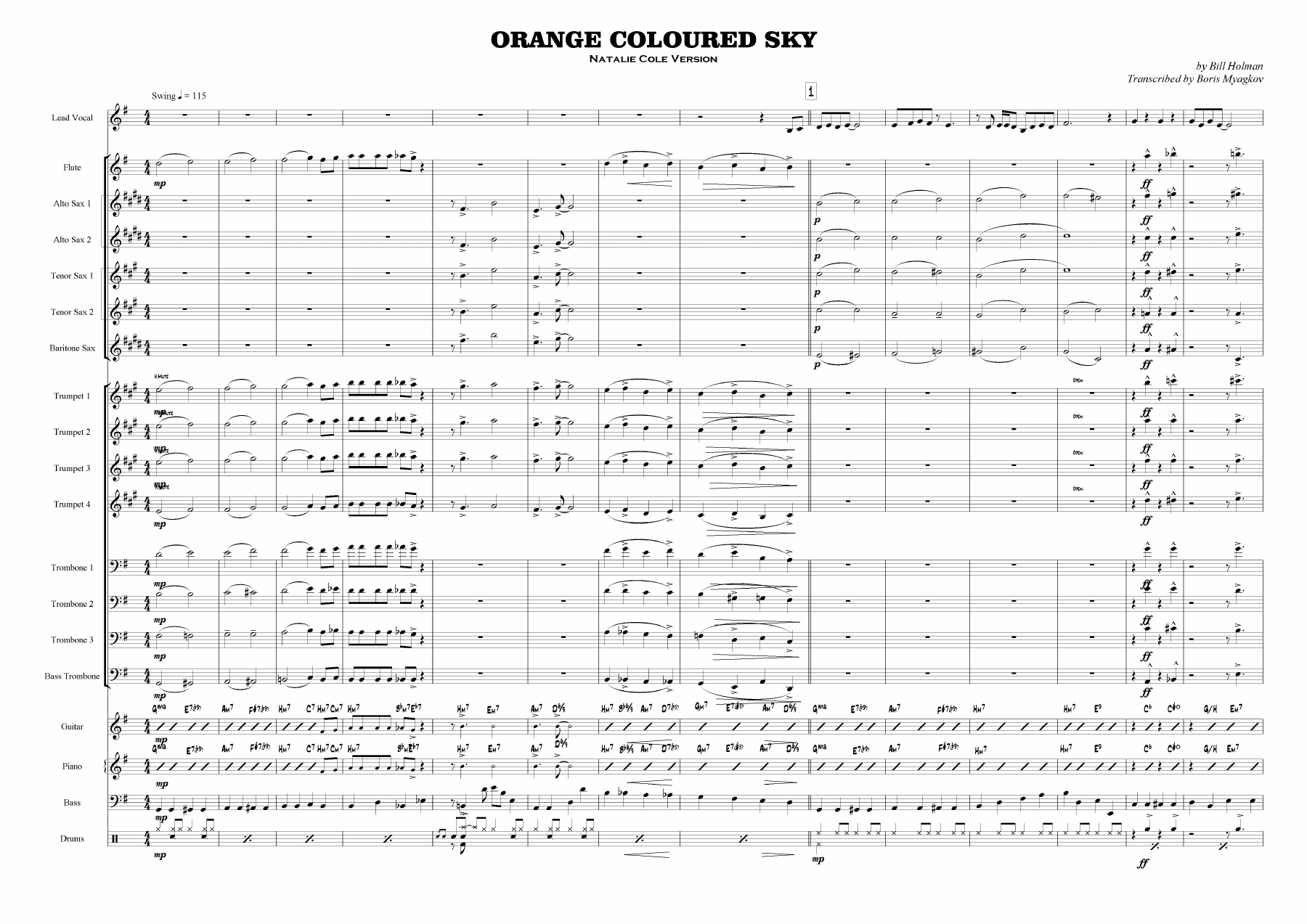 Orange Colored Sky (B.Holman) N.Cole — Big Band sheet music arranged by Bill Holman | Jazz Standard