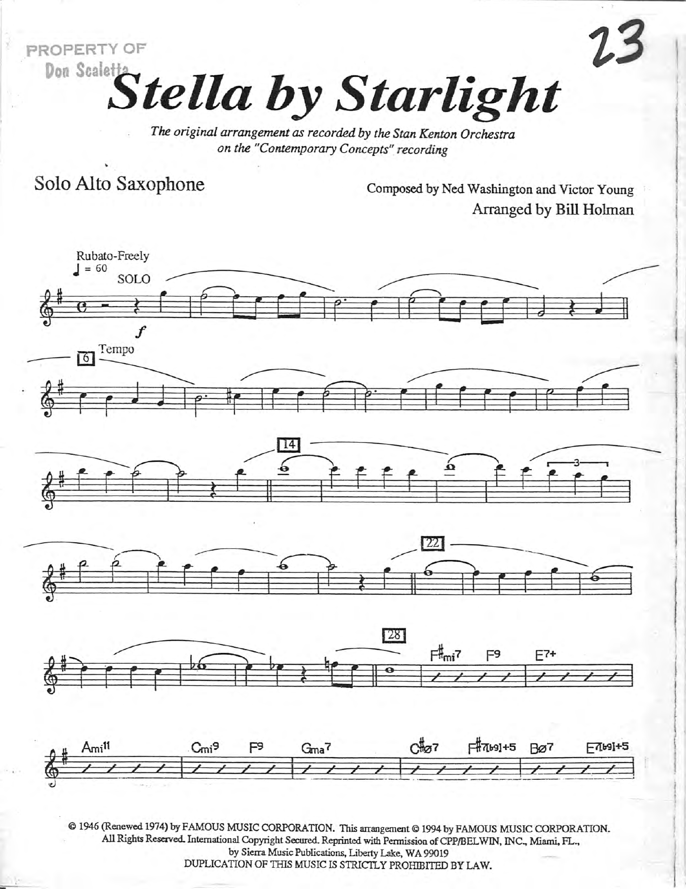 Stella By Starlight (B.Holman) S.Kenton — Big Band sheet music arranged by Bill Holman | Jazz Standard
