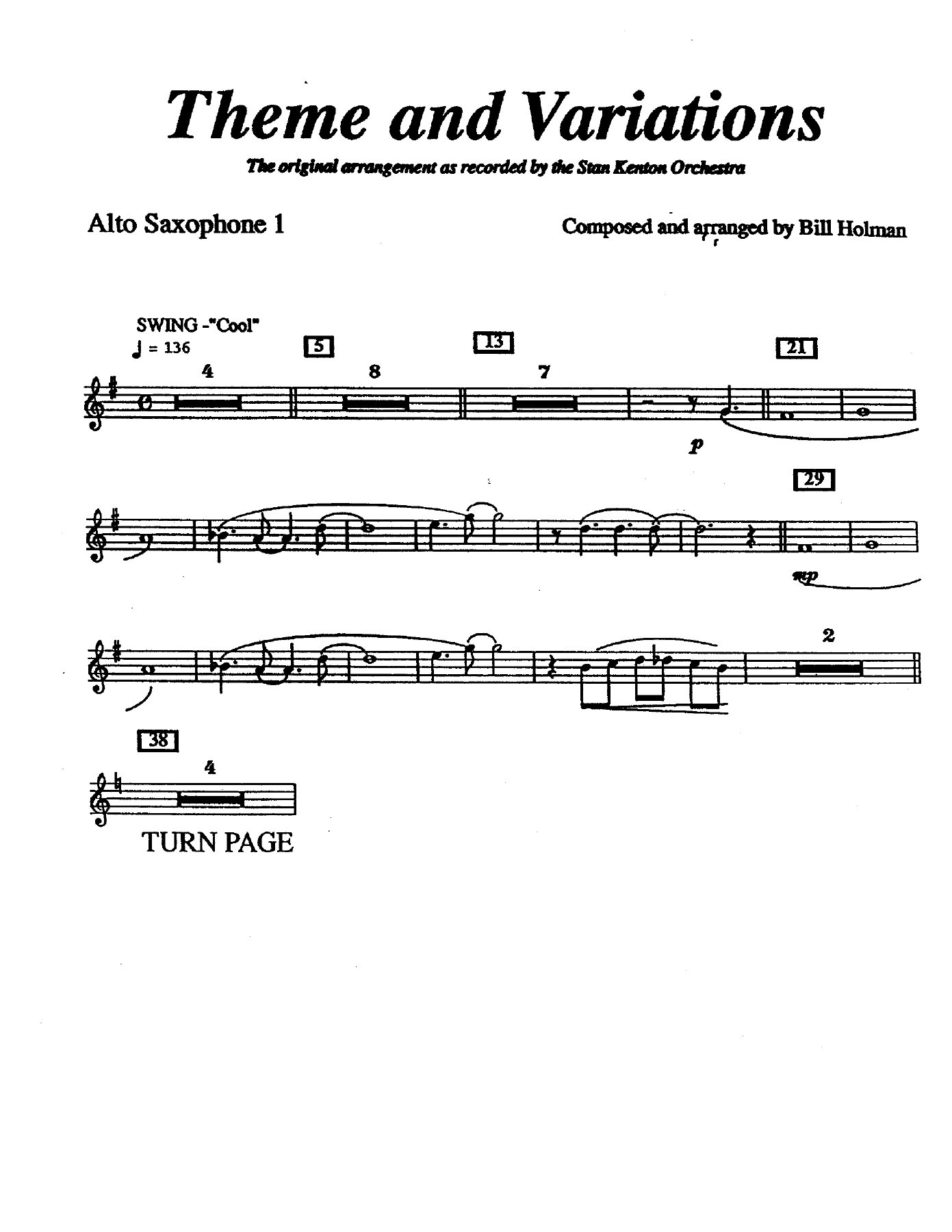 Theme And Variations (B.Holman) S.Kenton — Big Band sheet music arranged by Bill Holman | Jazz Standard