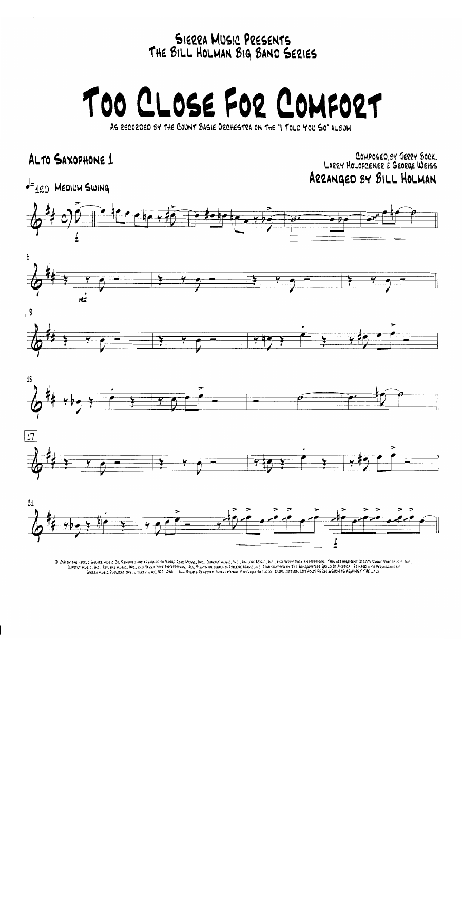 Too Close For Comfort (B.Holman) C.Basie — Big Band sheet music arranged by Bill Holman | Jazz Standard
