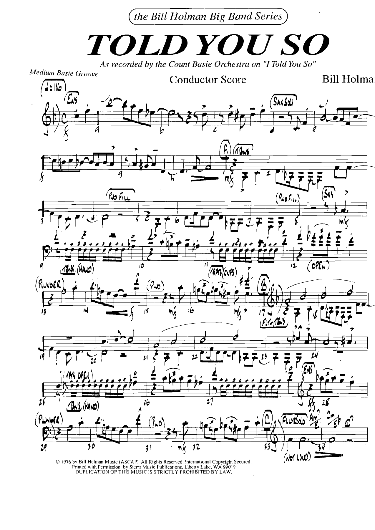 Told You So (B.Holman) 78 — Big Band sheet music arranged by Bill Holman | Jazz Standard