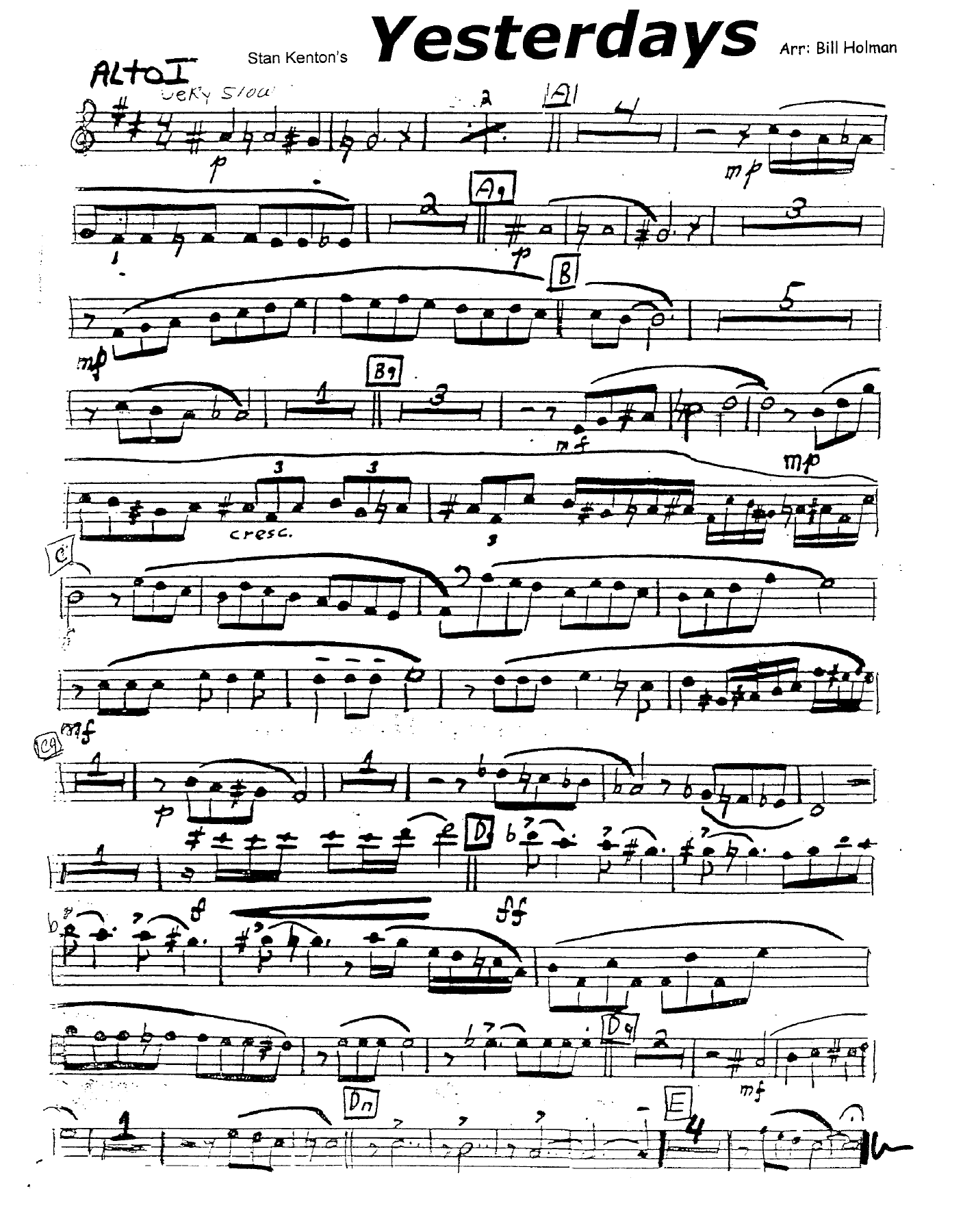 Yesterdays (B.Holman) S.Kenton MP3 — Big Band sheet music arranged by Bill Holman | Jazz Standard