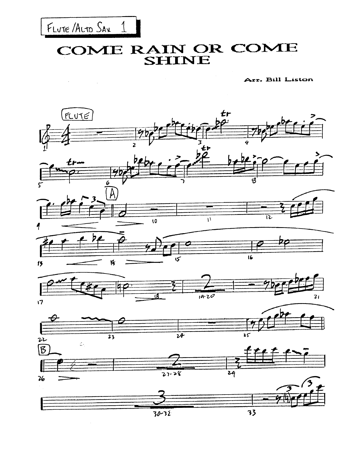 Come Rain Or Come Shine (B.Liston) vocal — sheet music preview