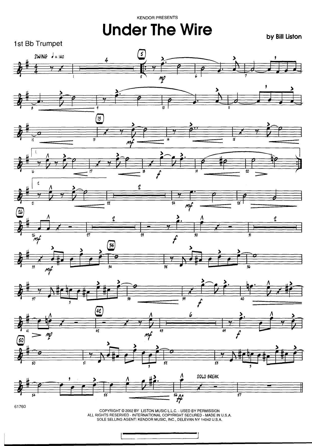 Under The Wire (B.Liston) MP3 — Big Band sheet music arranged by Bill Liston | Jazz Standard