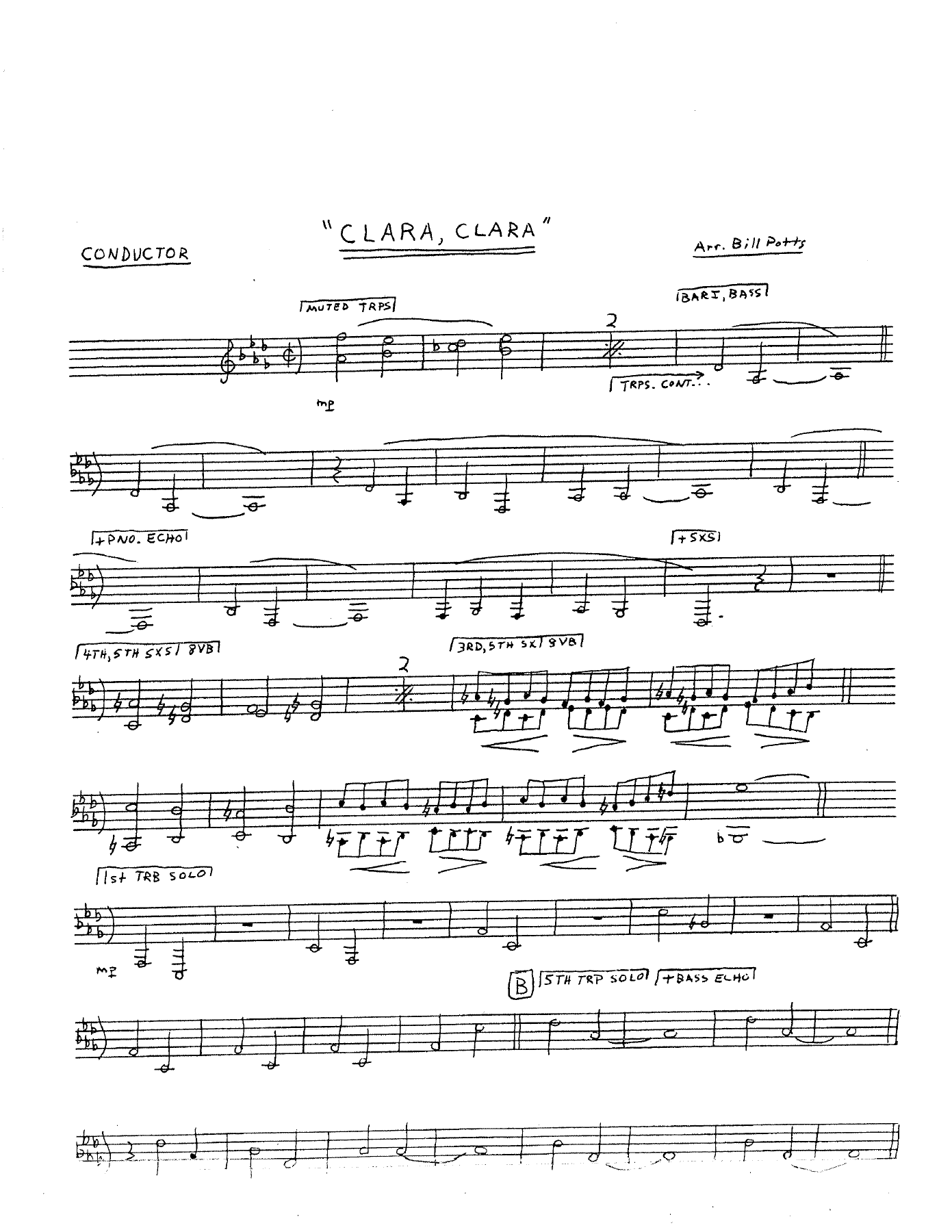 Clara,Clara (B.Potts) MP3 — sheet music cover (first page)