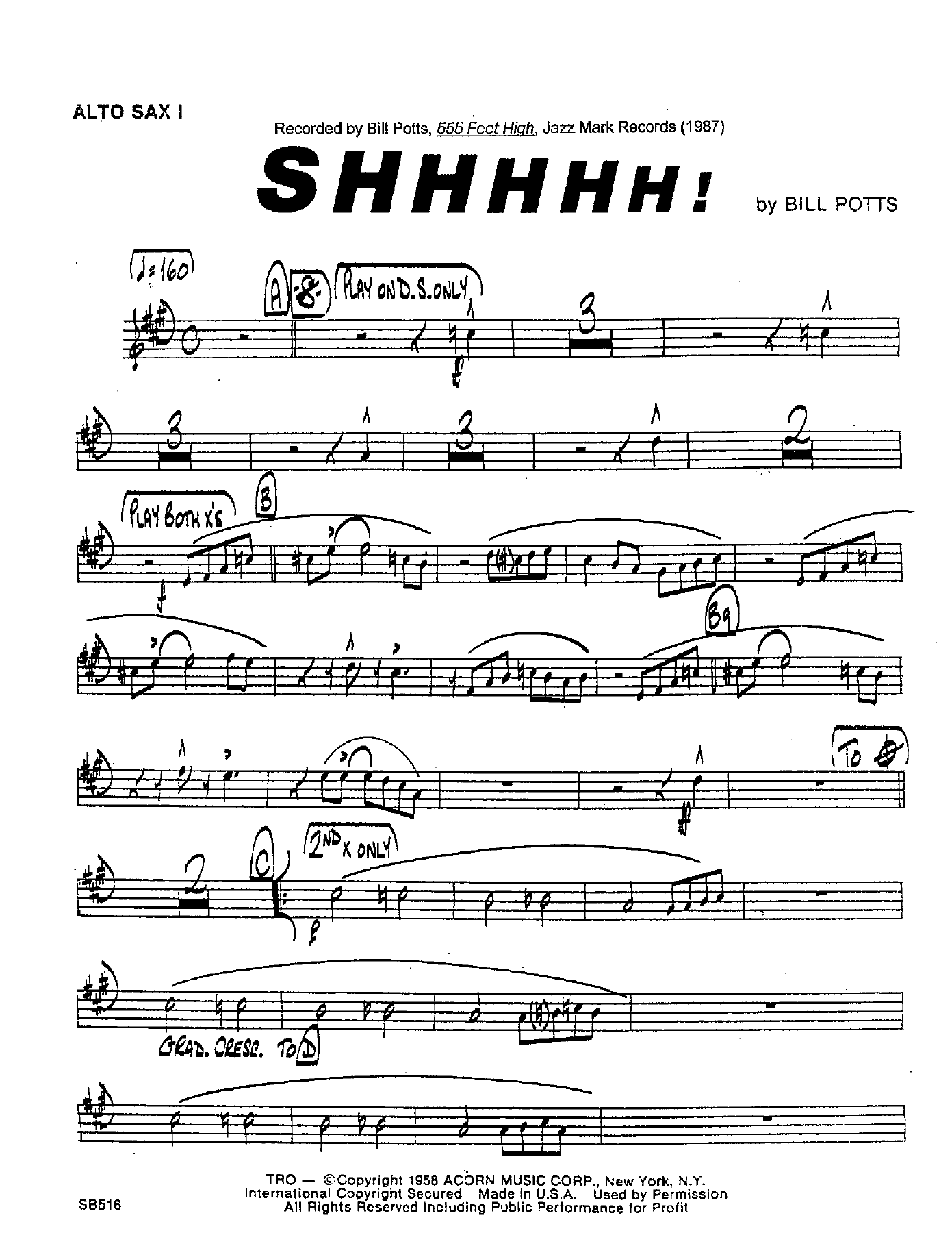 SHHHH (B.Potts) MP3 — sheet music cover (first page)