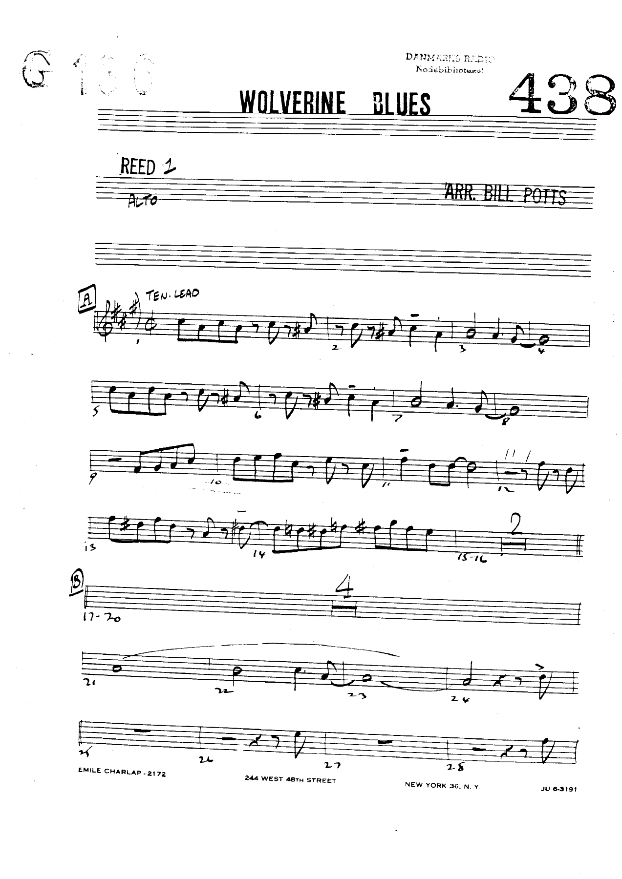 Wolverine Blues — sheet music cover (first page)