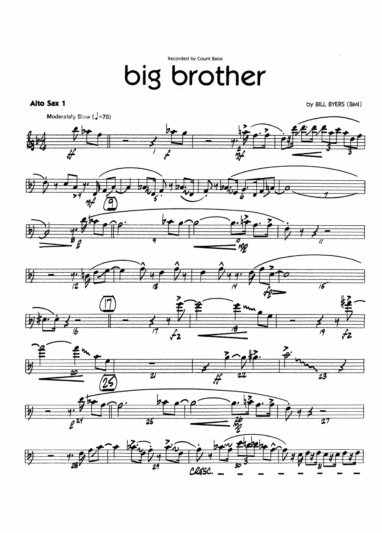 Big Brother — Big Band sheet music arranged by B.Byers | Jazz Standard
