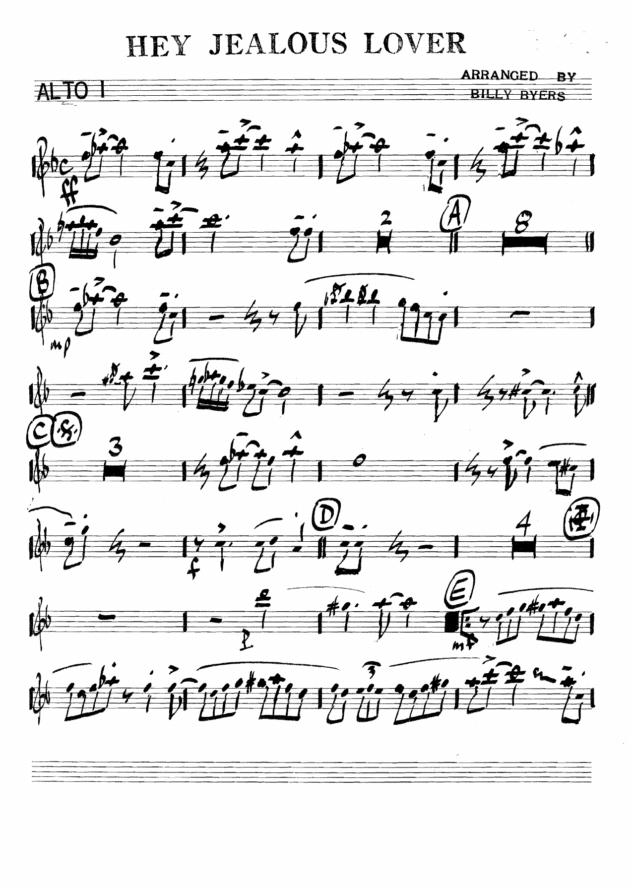 Hey Jealous Lover (B.Byers) C.Basie — Big Band sheet music by Billy Byers | Jazz Standard