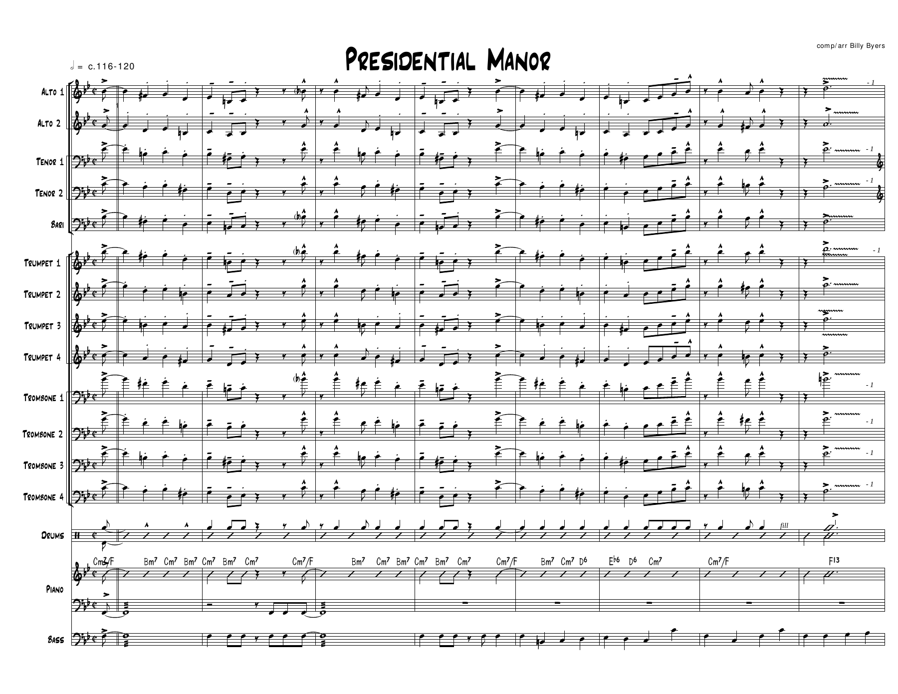 Presidential Manor — sheet music cover (first page)