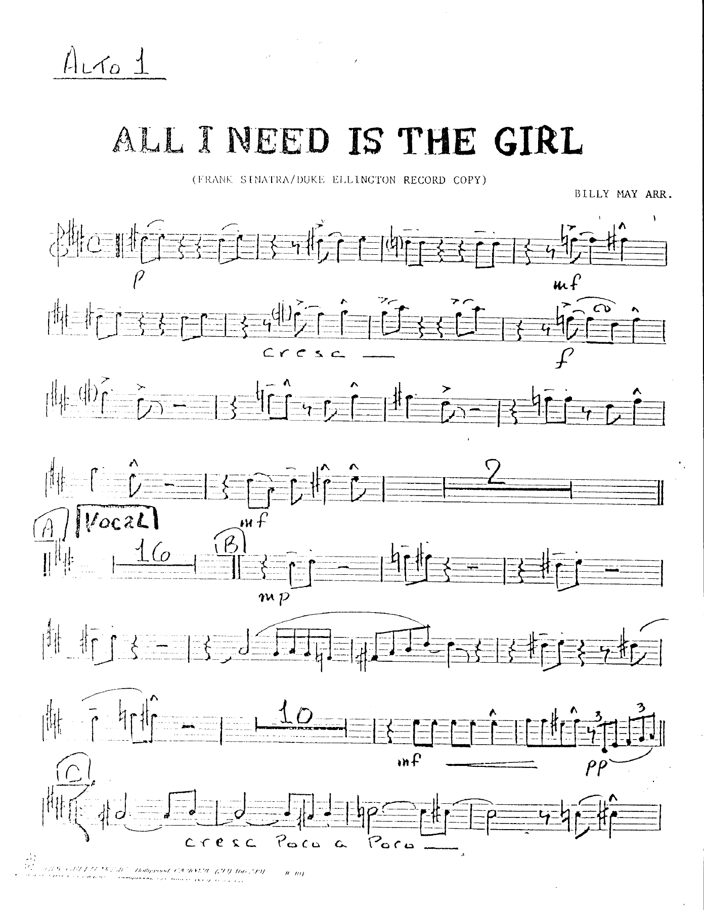 All I Need Is The Girl (B.May-Ellington) F.Sinatra — sheet music preview