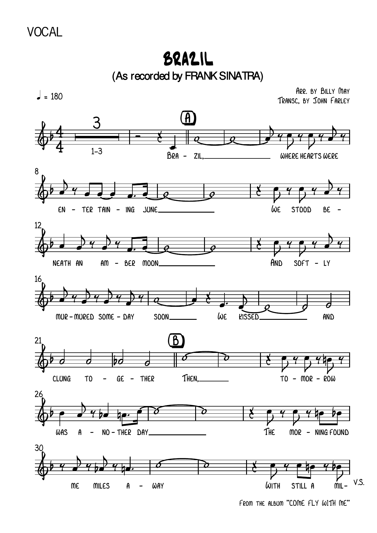 Brazil (B.May) F.Sinatra — sheet music cover (first page)