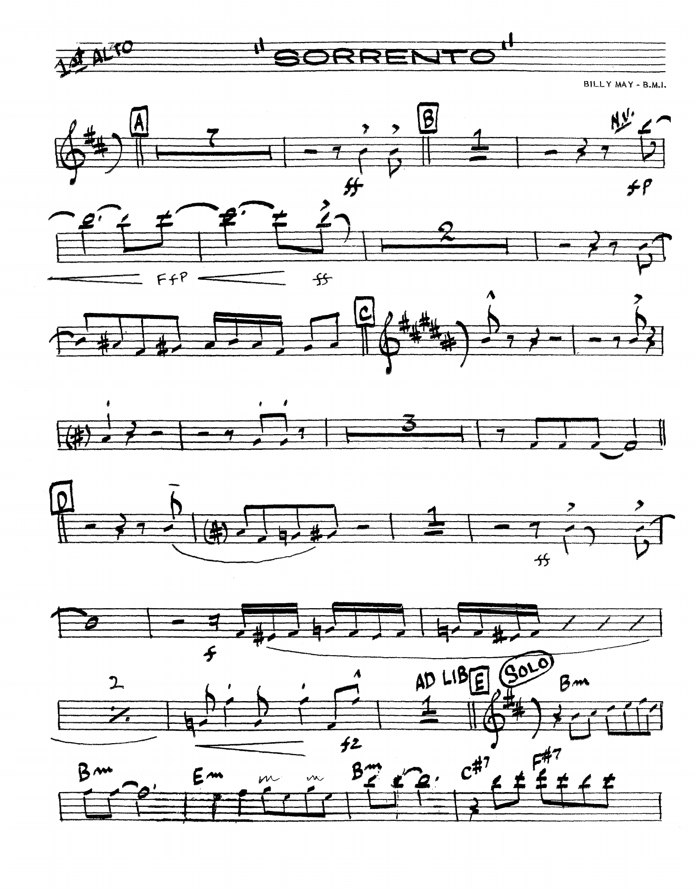 Come Back To Sorrento — Big Band sheet music arranged by B.May | Jazz Standard