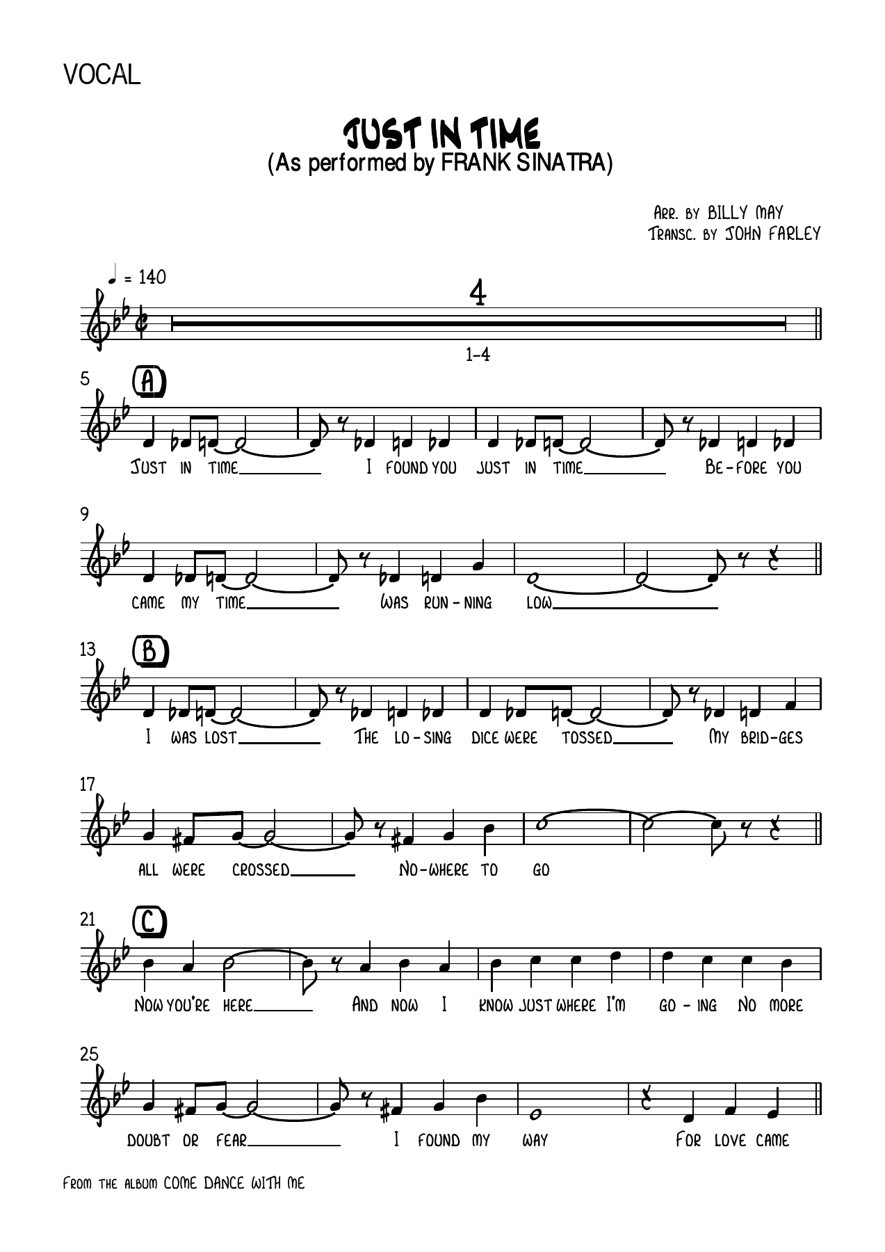 Just In Time — sheet music cover (first page)
