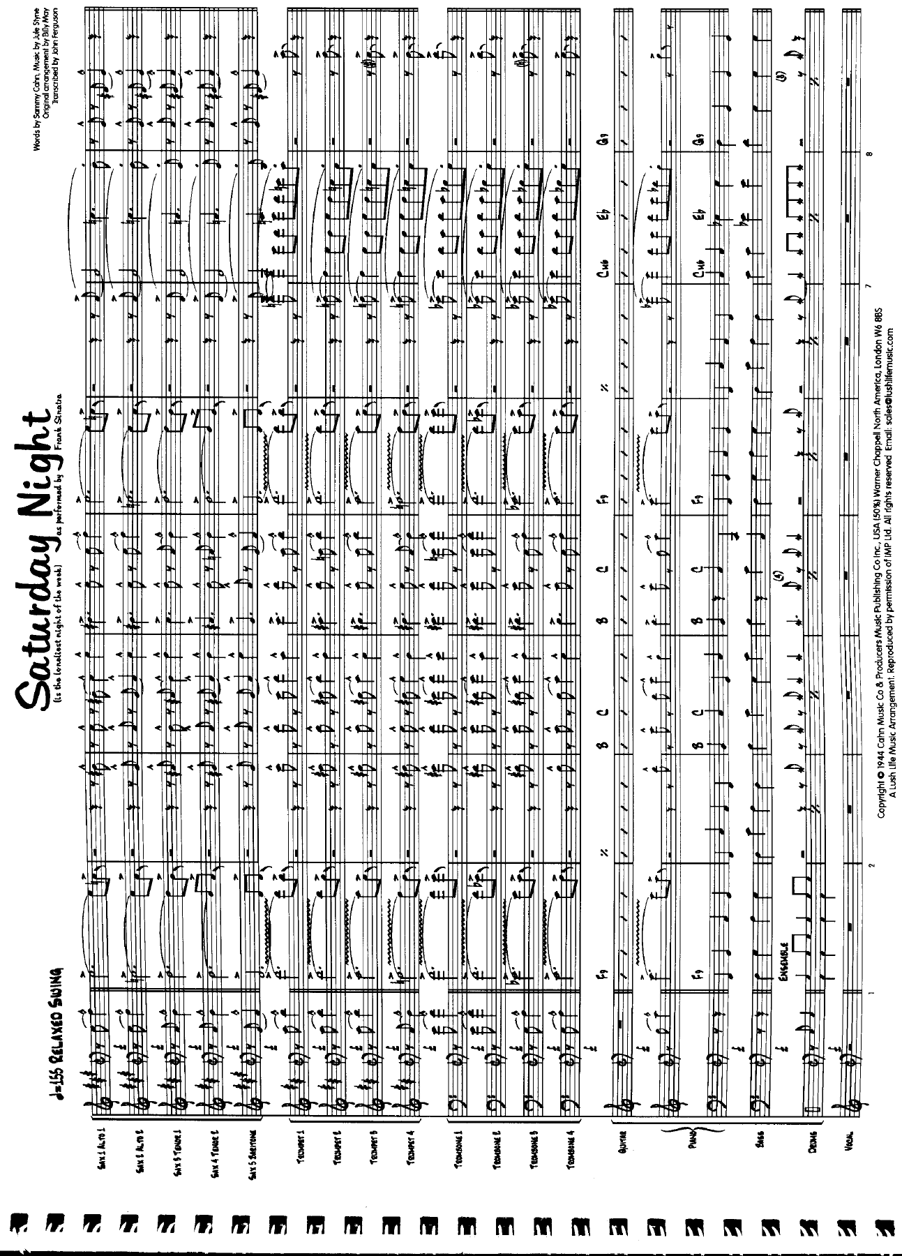 Saturday Night (B.May) F.Sinatra — sheet music cover (first page)