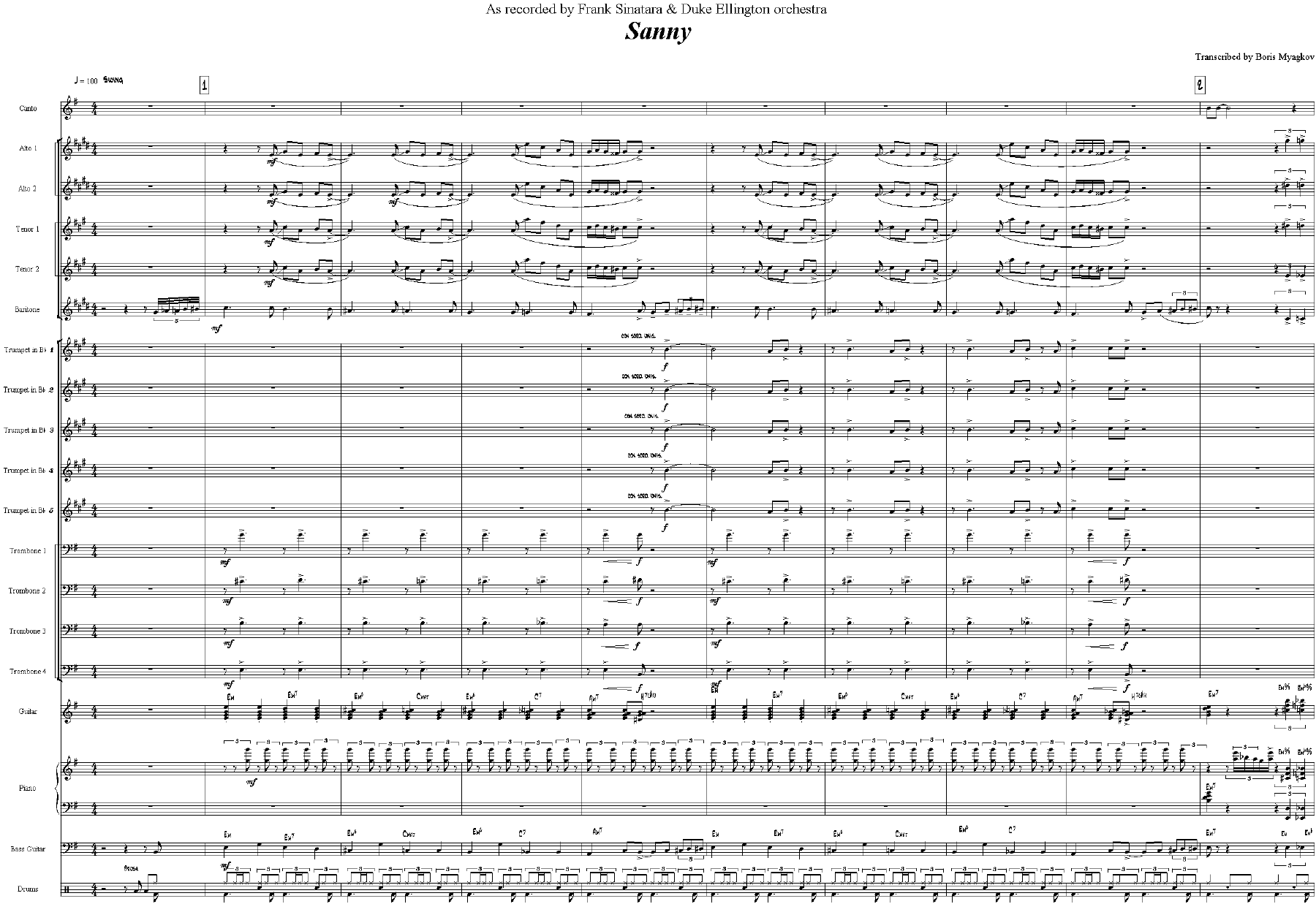 Sunny (B.May) F.Sinatra & D.Ellington — Big Band sheet music arranged by Billy May | Jazz Standard