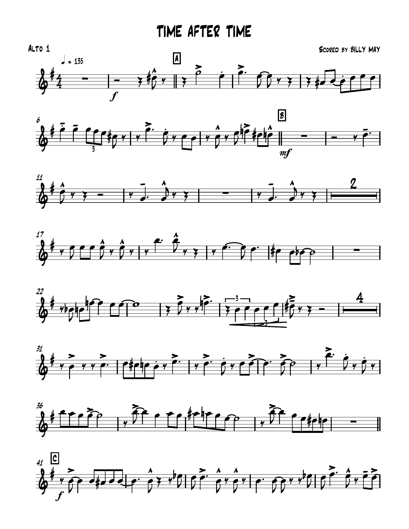 Time After Time — sheet music cover (first page)
