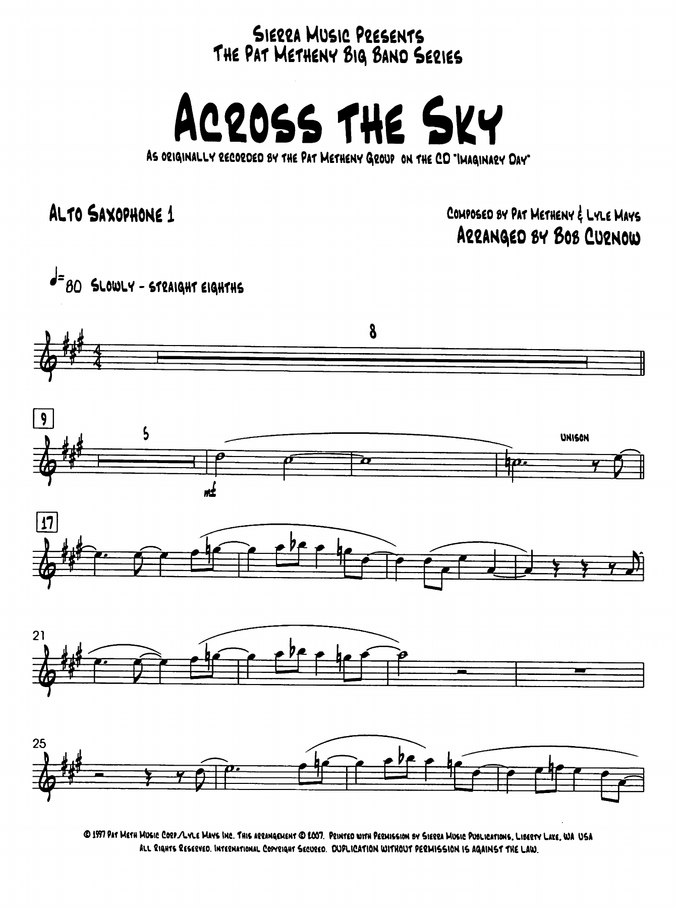 Across The Sky — sheet music cover (first page)