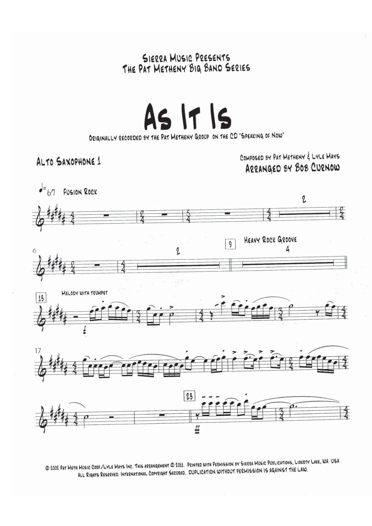 As It  Is — sheet music cover (first page)
