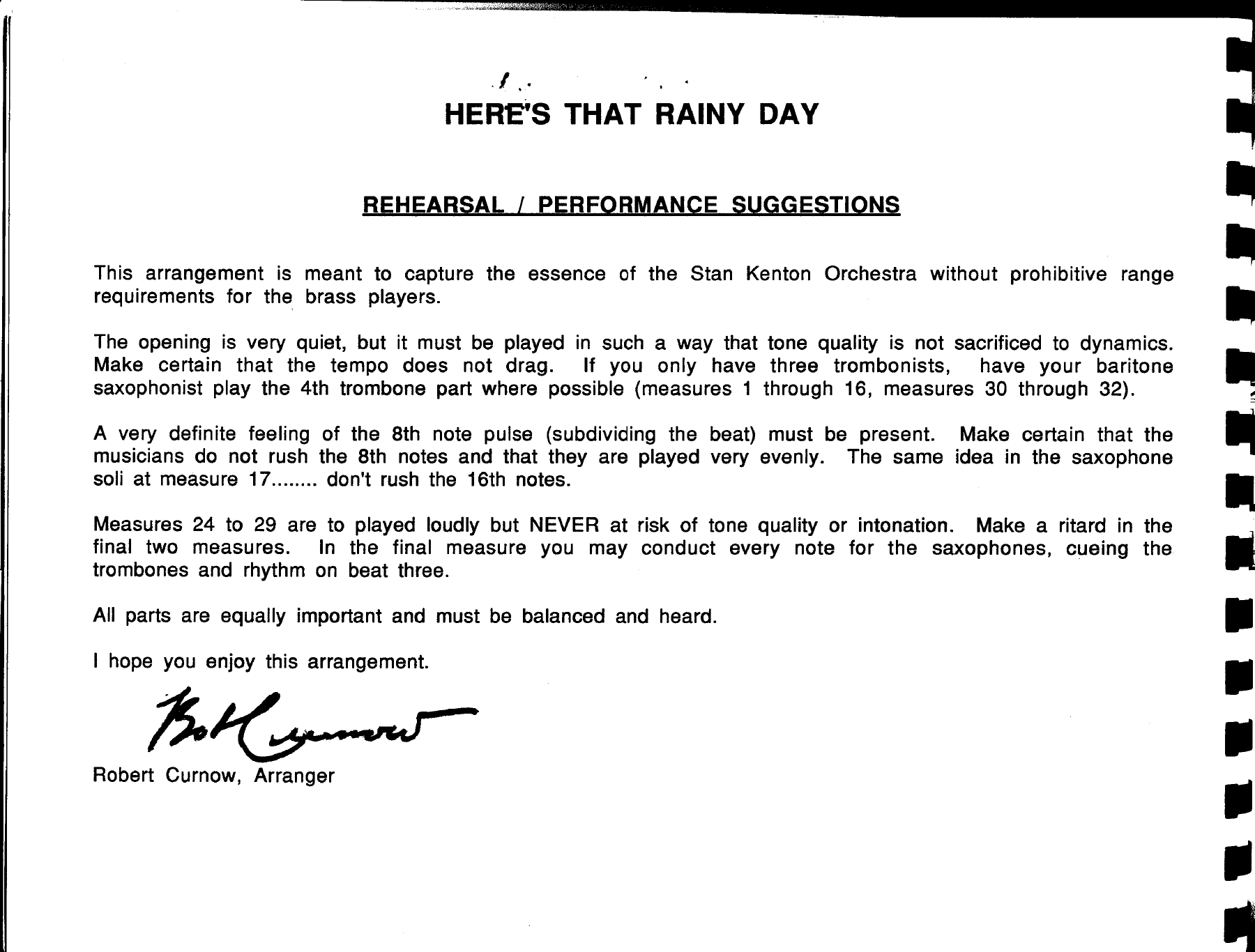Here's That Rainy Day — Big Band sheet music arranged by B.Curnow | Jazz Standard