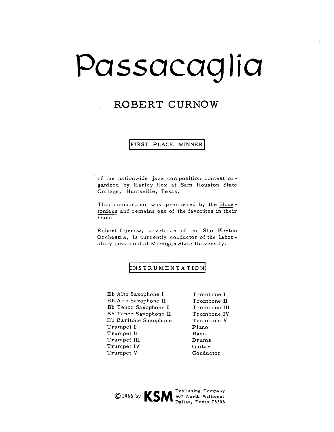 Passacaglia — sheet music cover (first page)
