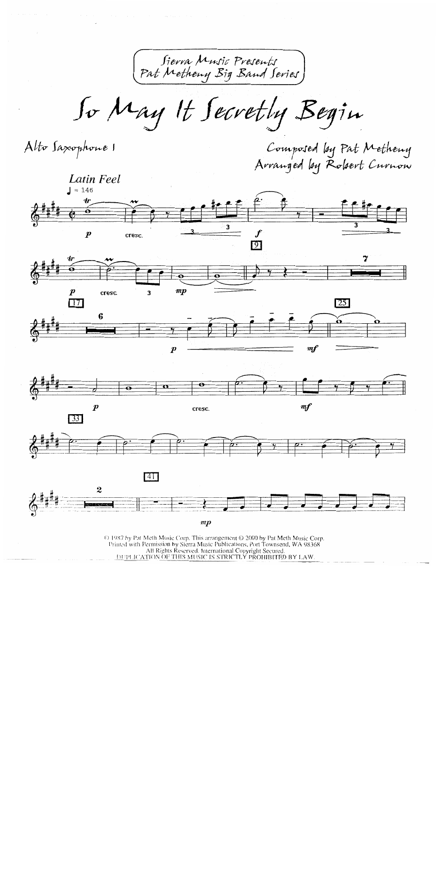 So May It Secretly Begin — Big Band sheet music arranged by B.Curnow | Jazz Standard