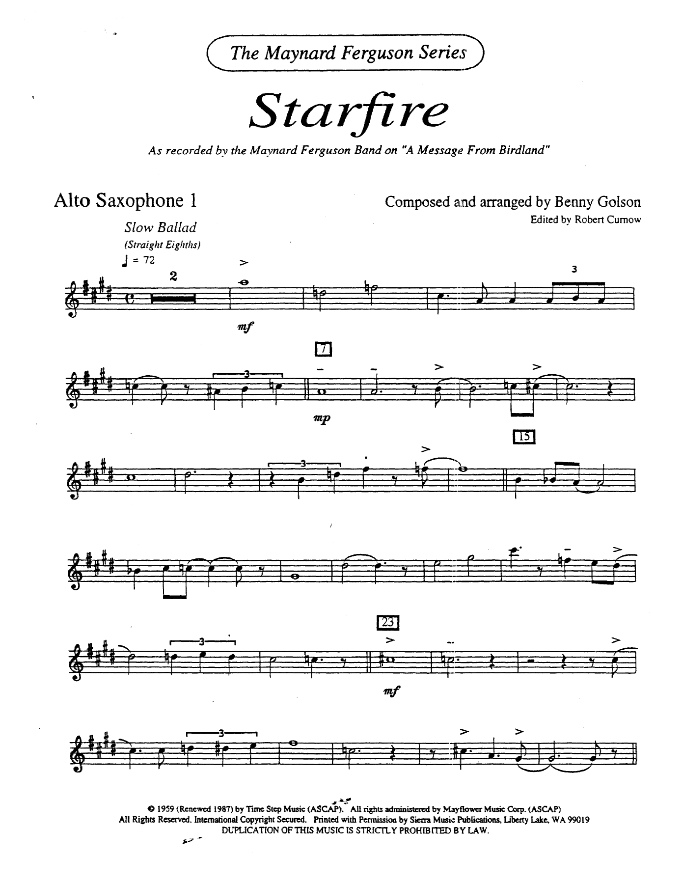 Starfire (B.Golson) B.Curnow — sheet music cover (first page)