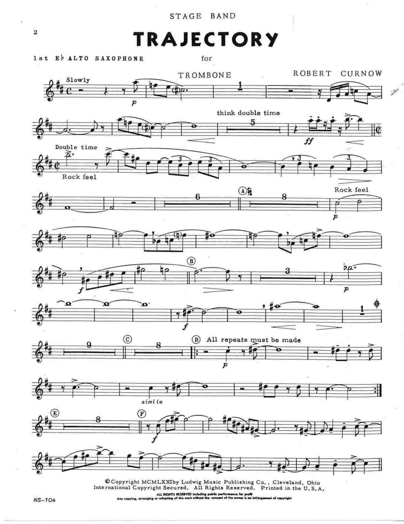 Trajectory For Trombone — sheet music cover (first page)