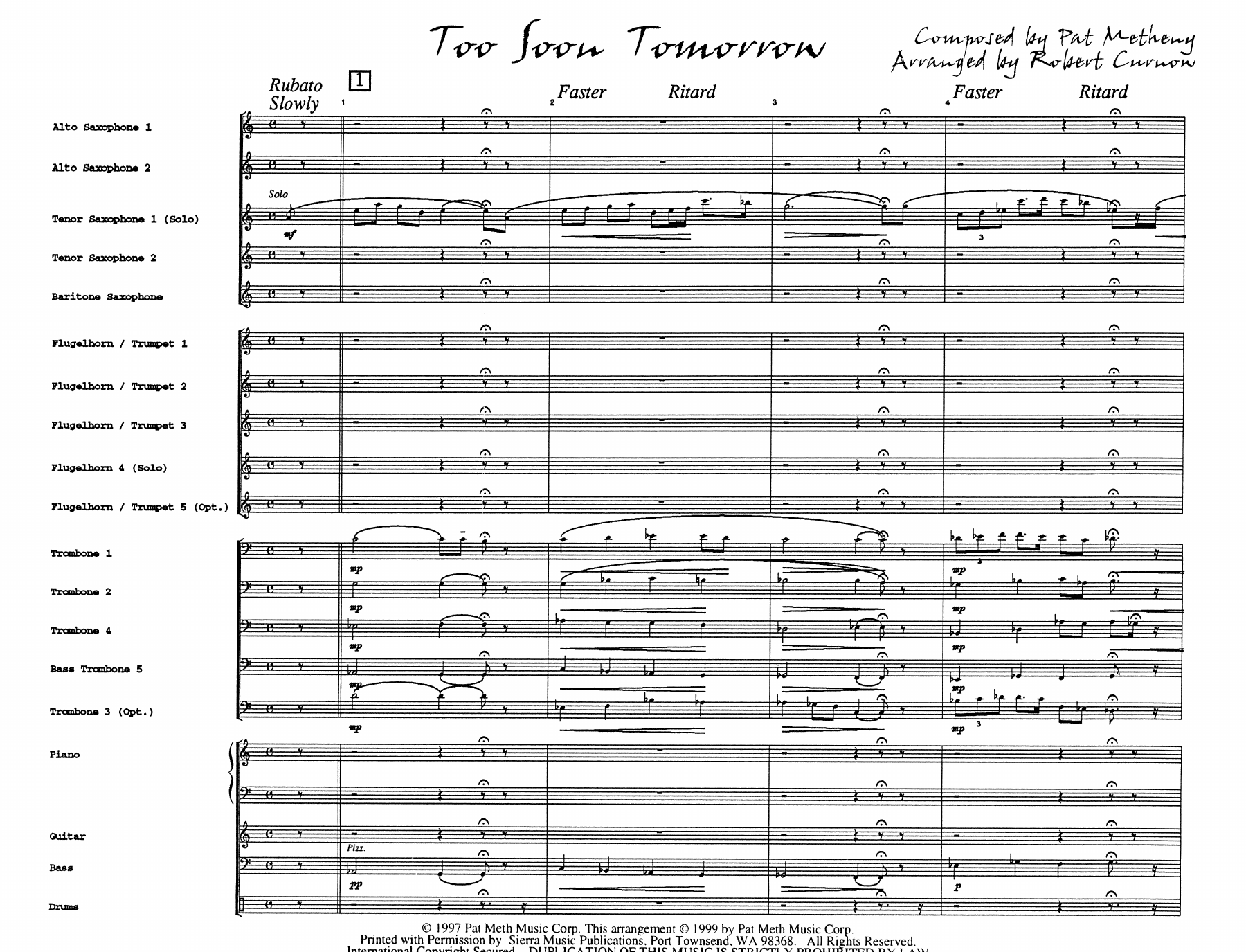 Too Soon Tomorrow — sheet music cover (first page)