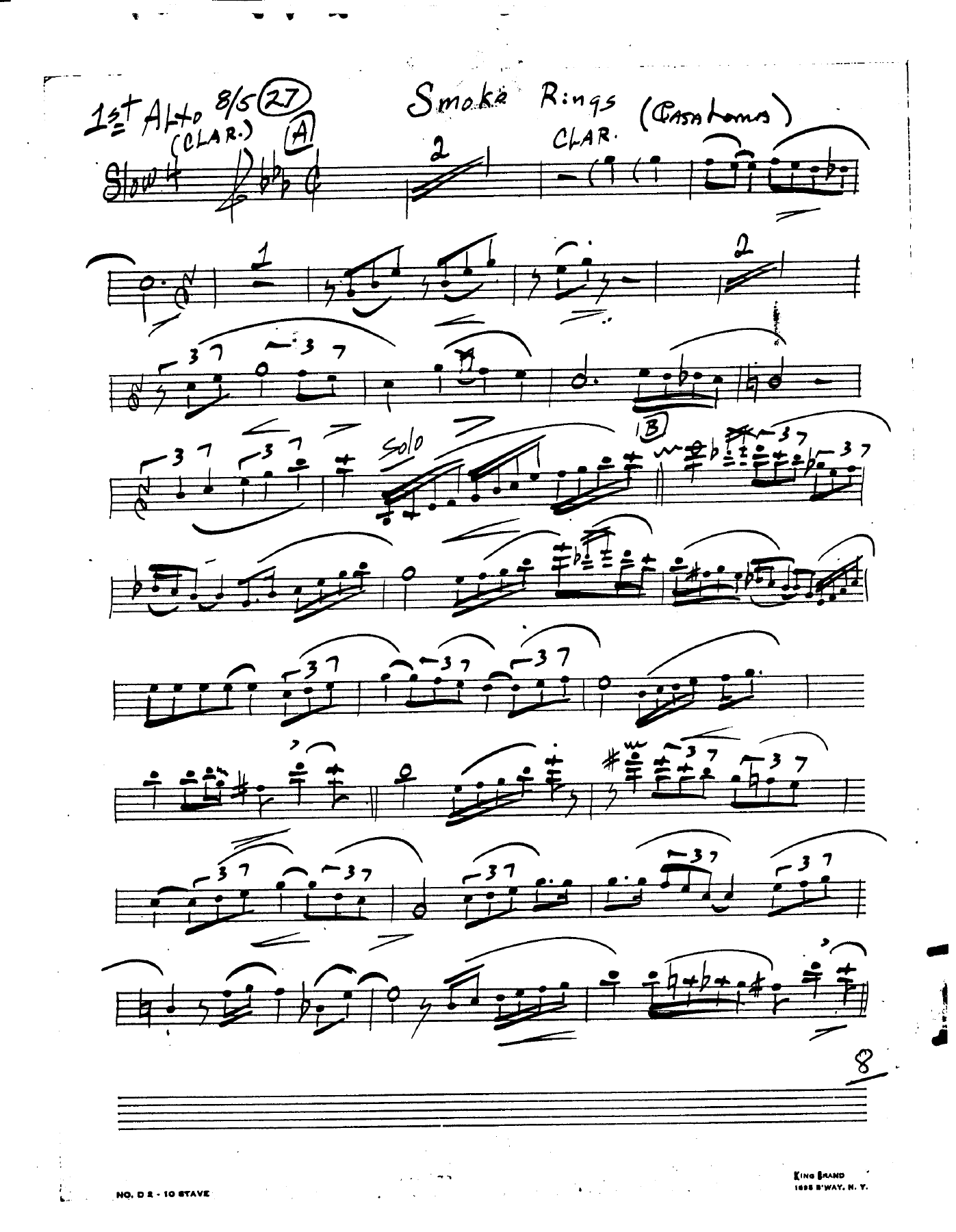 Smoke Rings (B.Eberhart) Glenn Gray — Биг-бэнд sheet music by Bob Eberhart | Jazz Standard