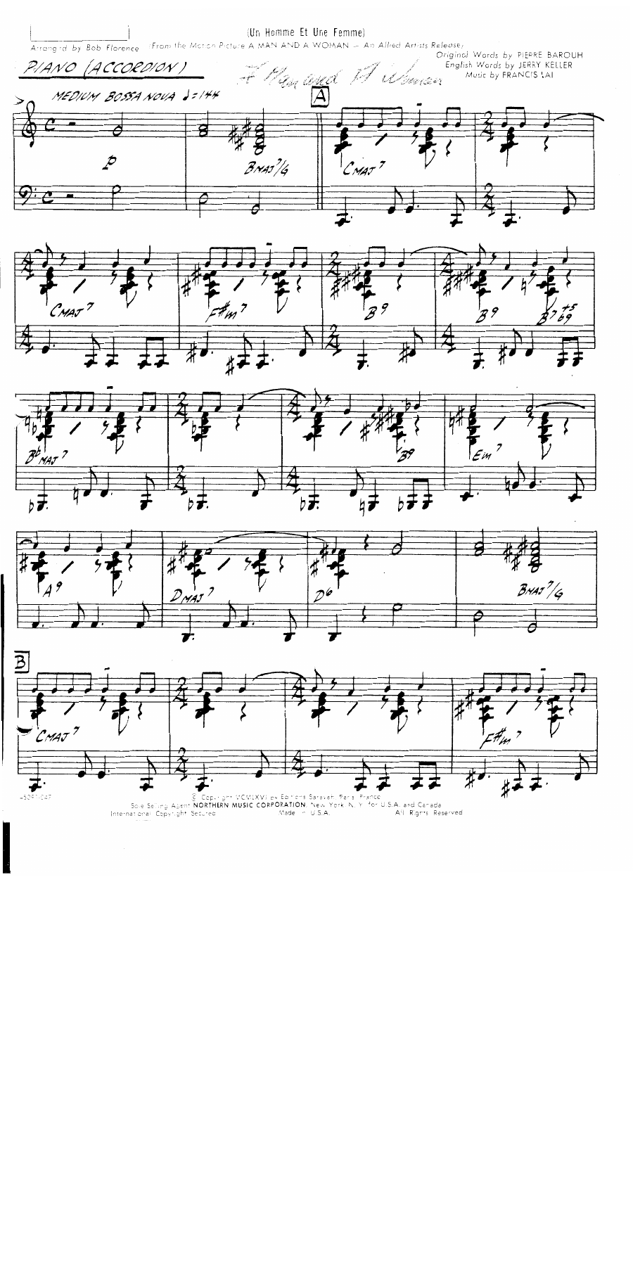 A Man And A Woman — sheet music preview