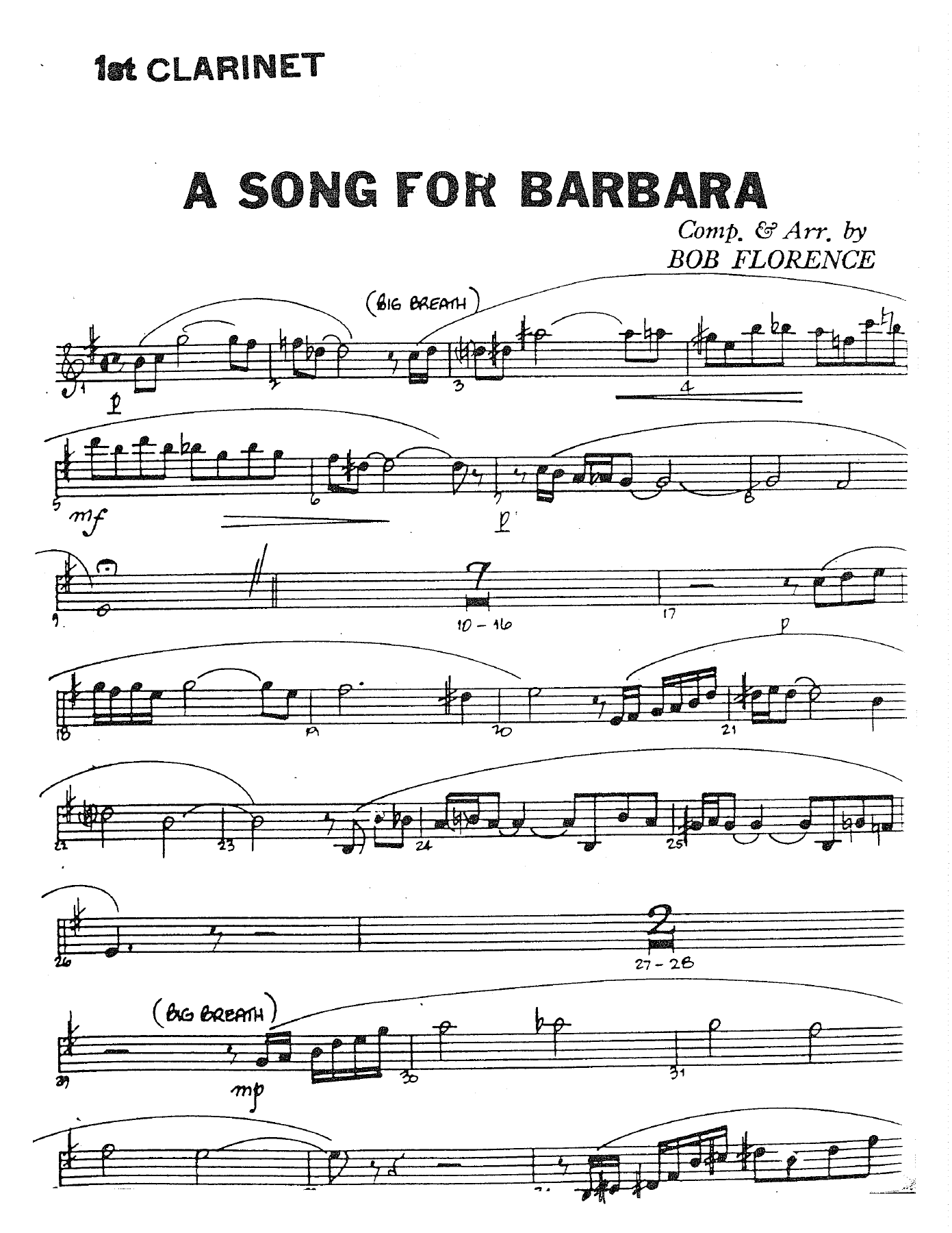 A Song For Barbara — Big Band sheet music arranged by B.Florence | Jazz Standard