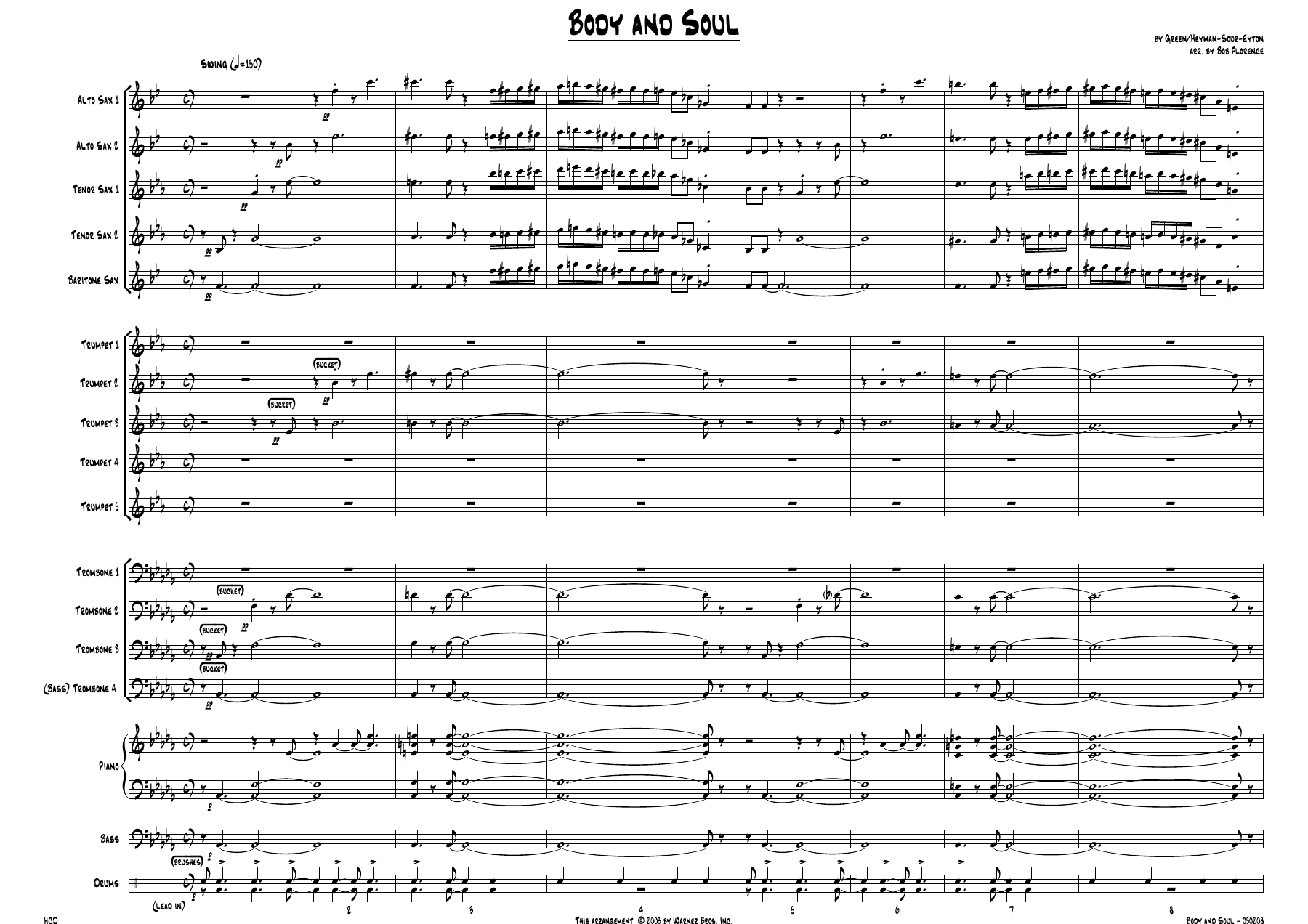 Body And Soul — Big Band sheet music arranged by B.Florence | Jazz Standard