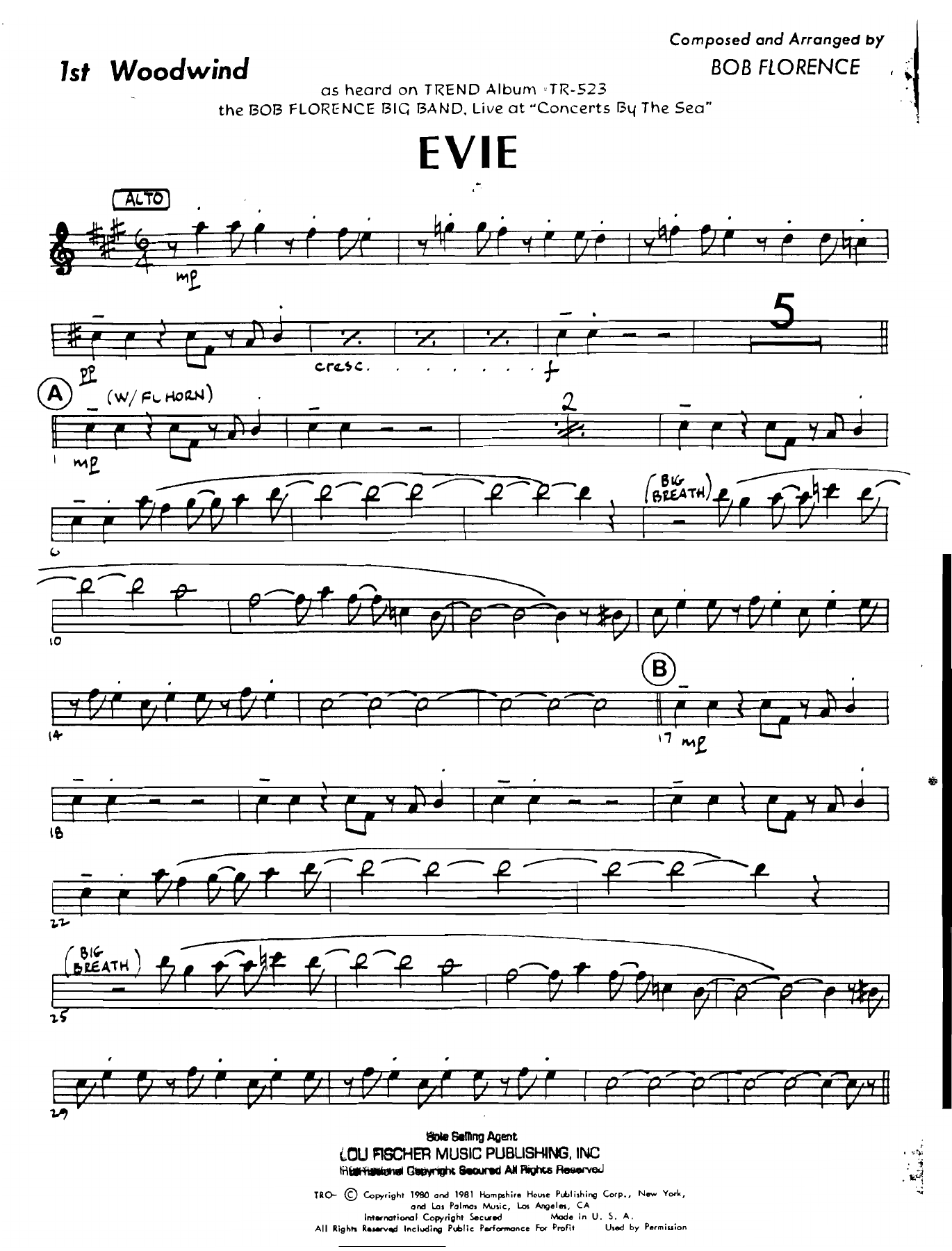 Evie (B.Florence) MP3 — sheet music cover (first page)