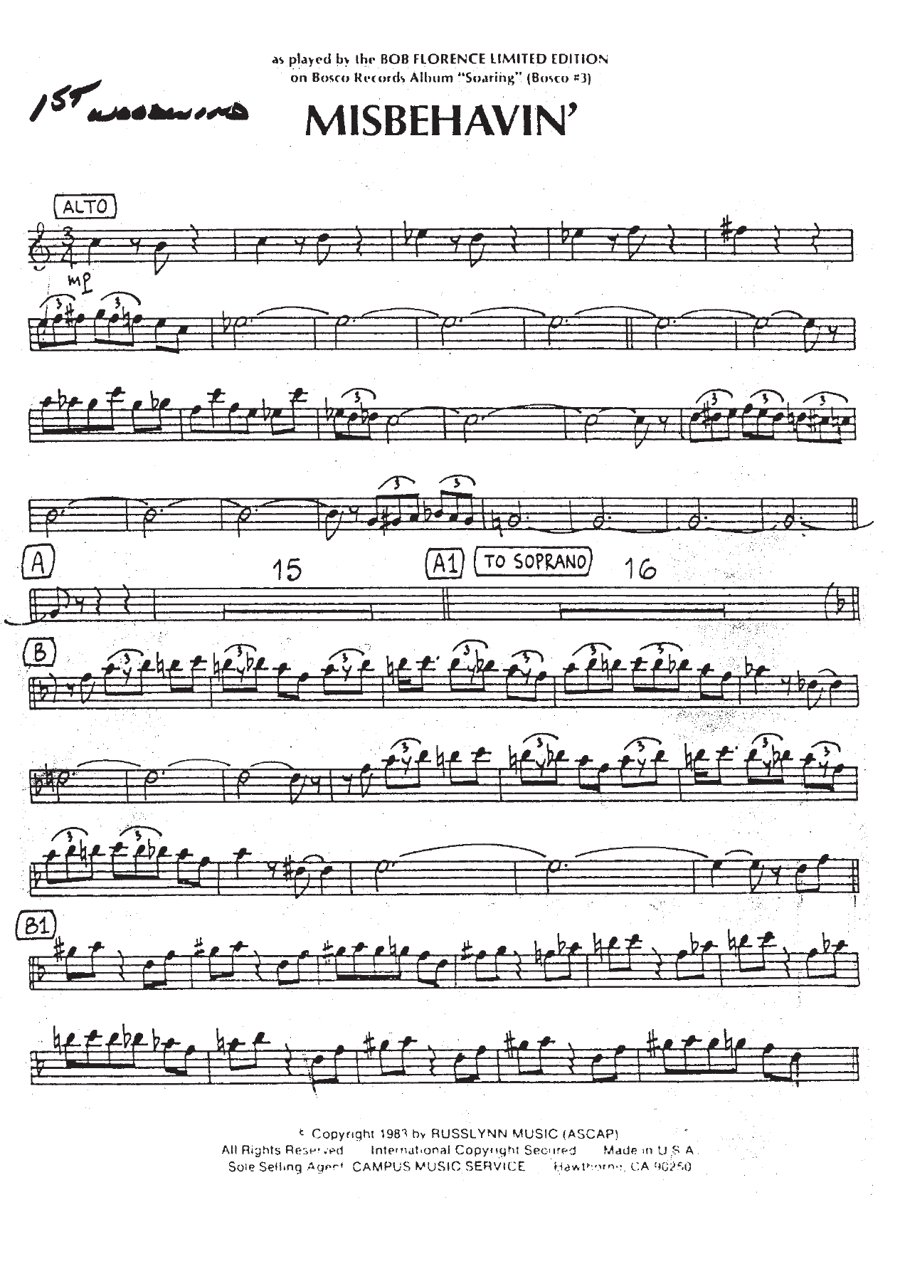 Misbehavin' — Big Band sheet music arranged by B.Florence | Jazz Standard