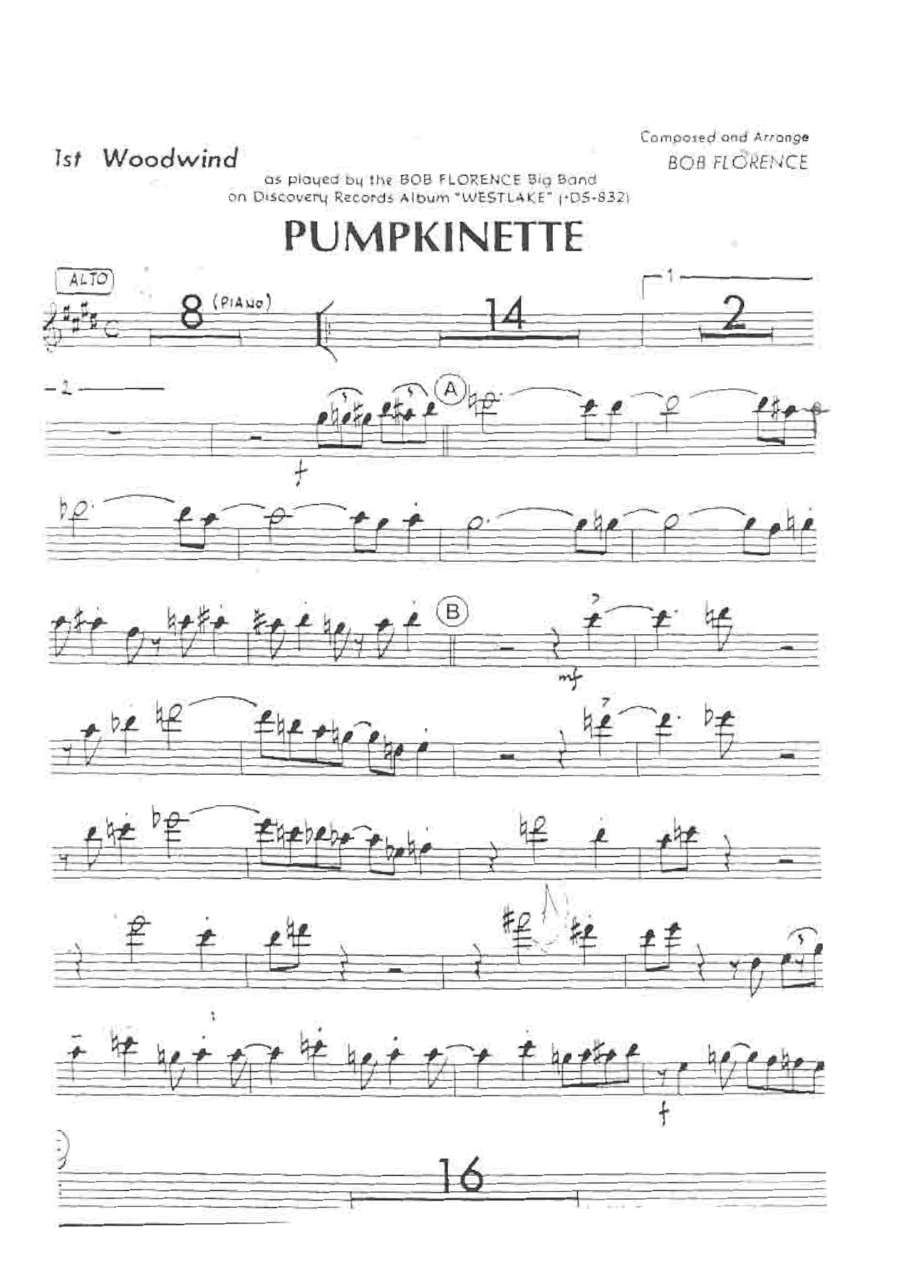 Pumpkinette (B.Florence) MP3 — Big Band sheet music arranged by Bob Florence | Jazz Standard